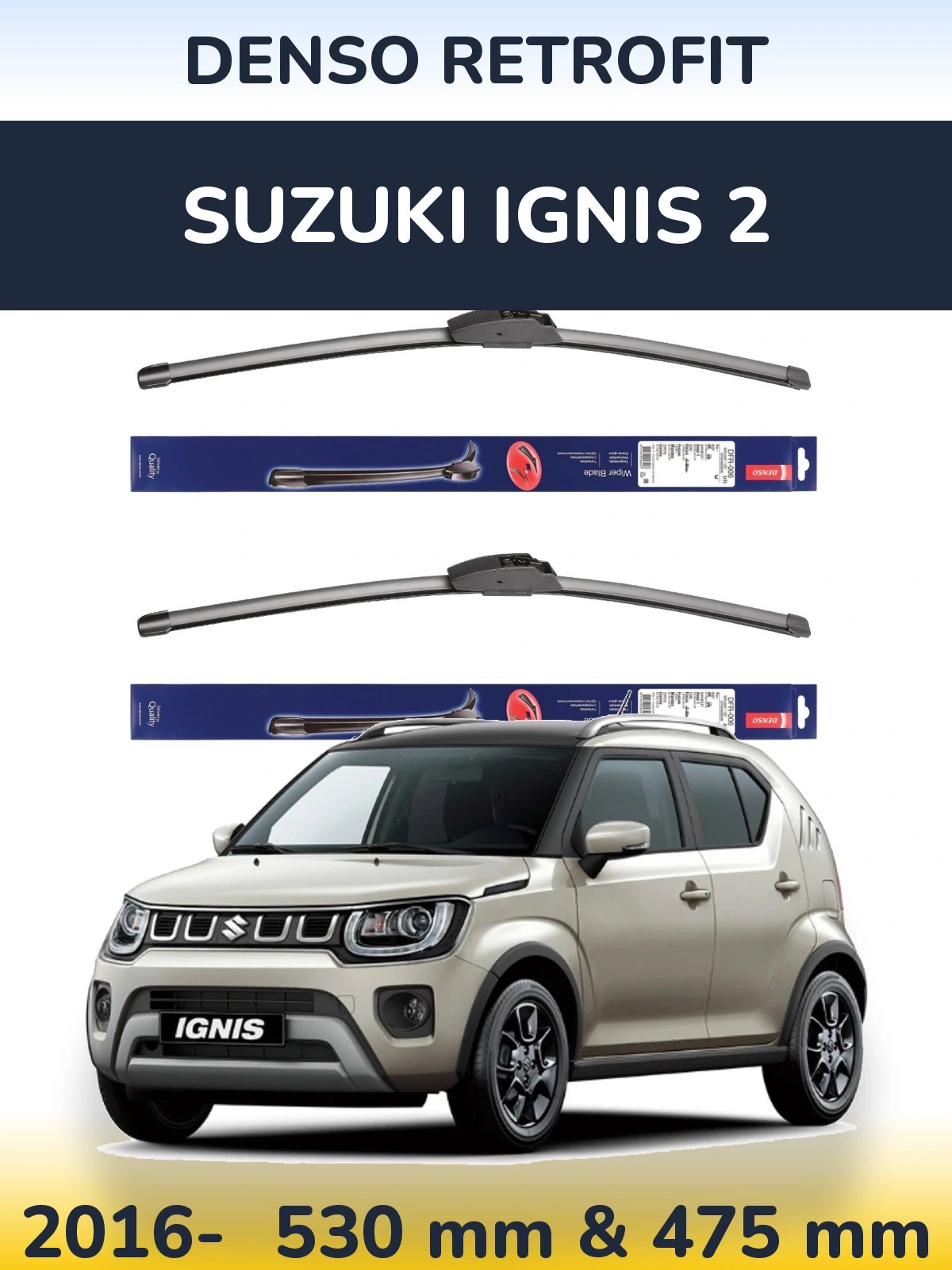 Sada předních stěračů Denso Retrofit 530 a 475 mm pro Suzuki Ignis 2 2016-2026