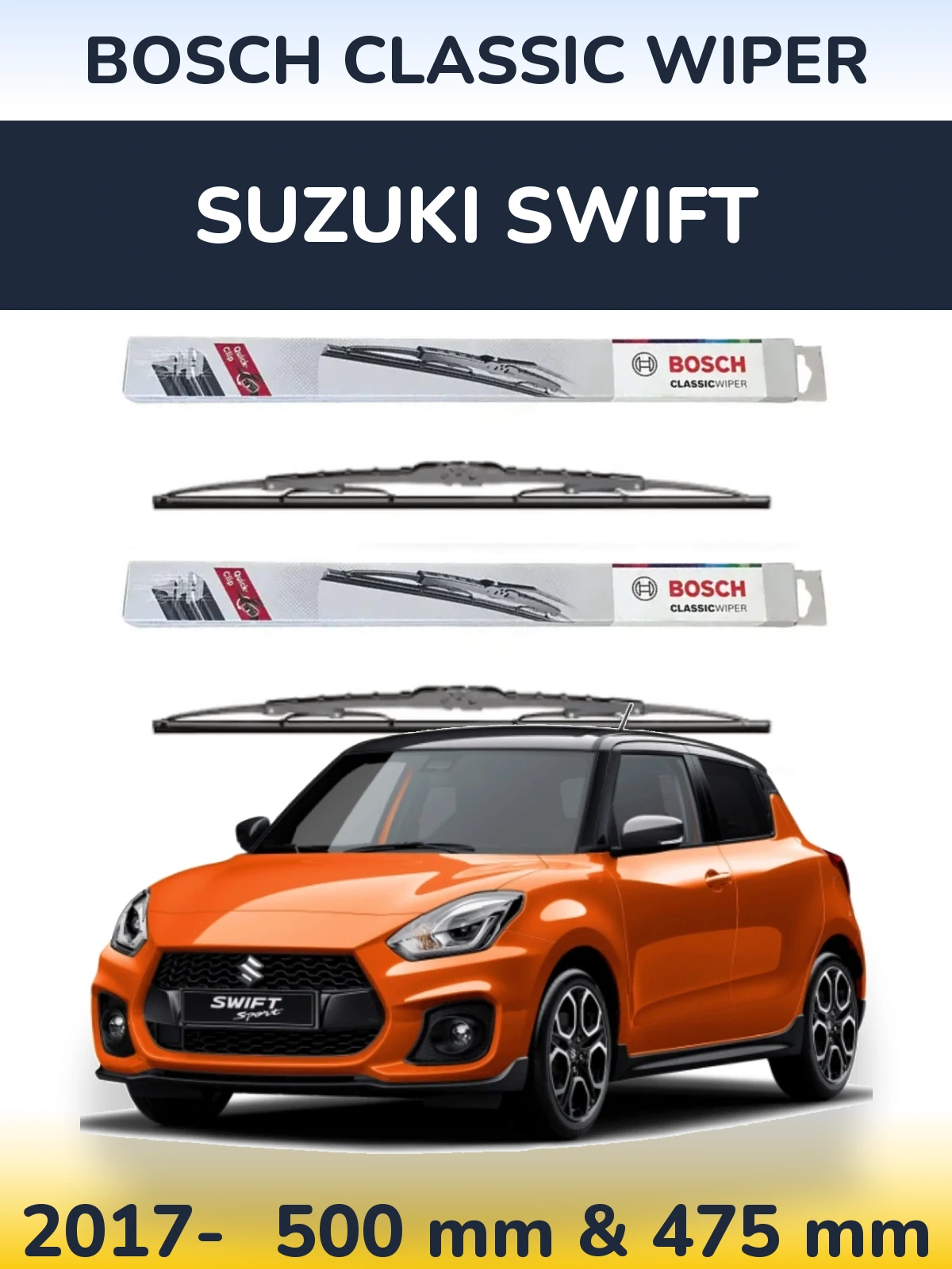 Sada předních stěračů BOSCH Classic Wiper 500 a 475 mm pro Suzuki Swift 2017-2026