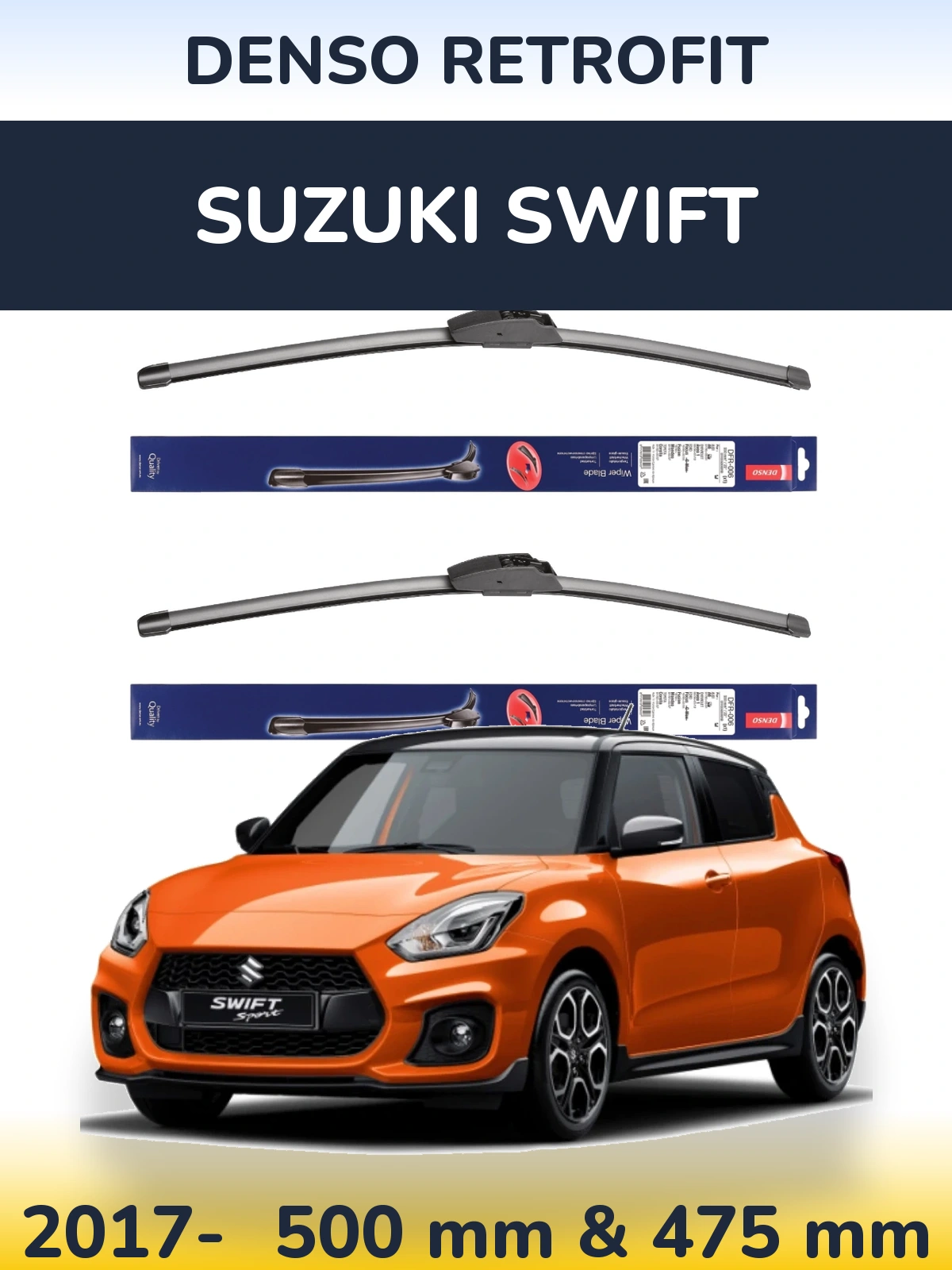 Комплект передніх щіток Denso Retrofit 500 & 475 мм для Suzuki Swift 2017-2026