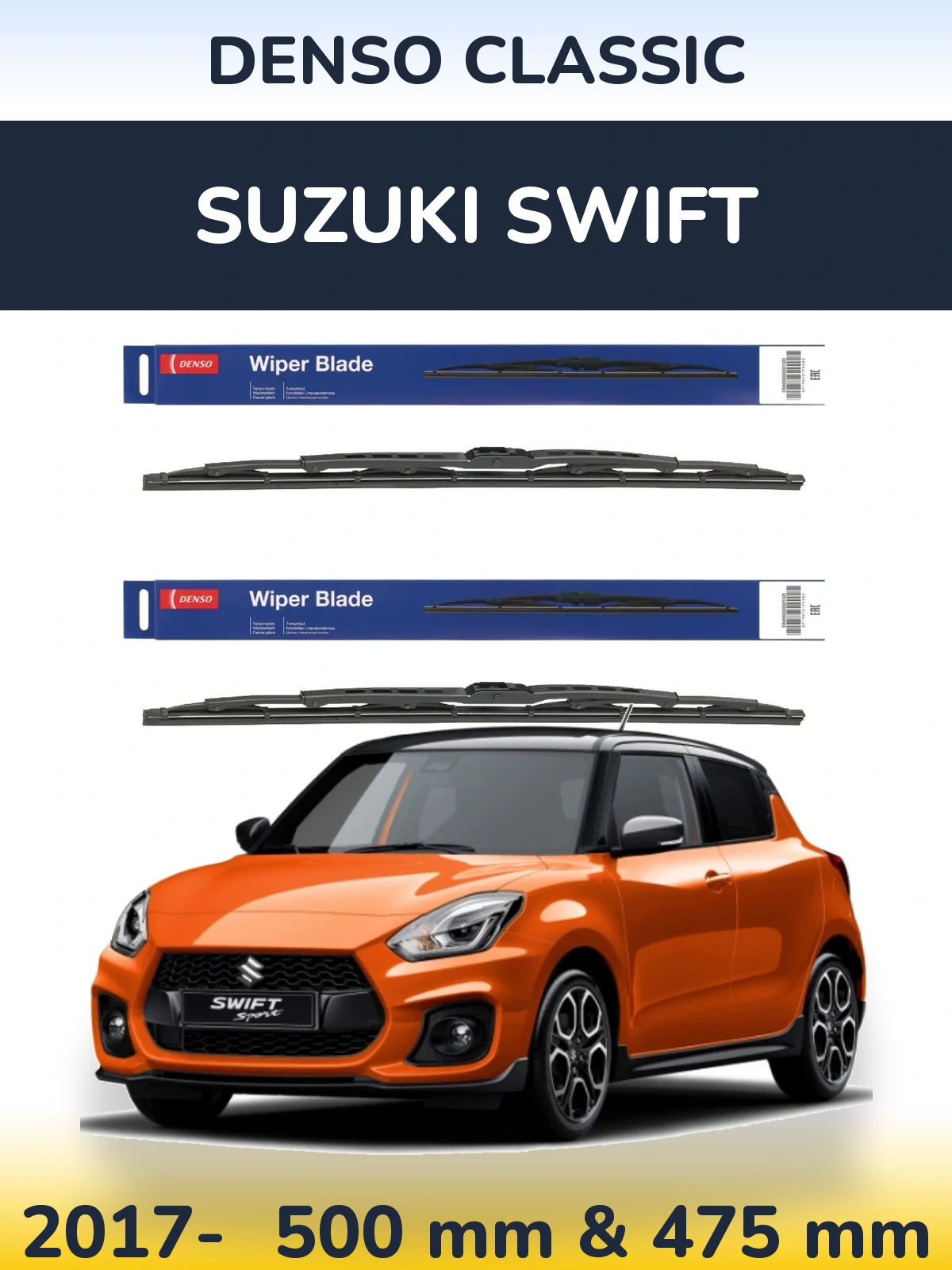 Sada předních stěračů Denso Classic 500 a 475 mm pro Suzuki Swift 2017-2026