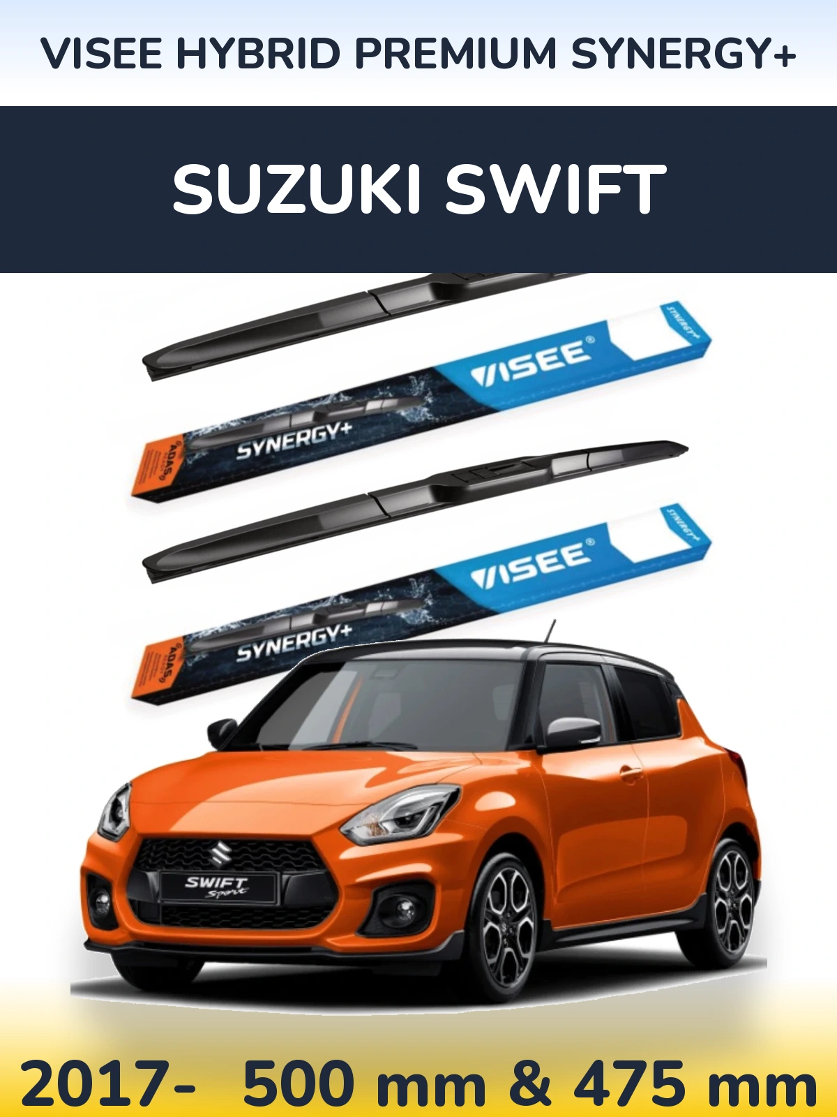 Sada předních stěračů VISEE HYBRID PREMIUM SYNERGY+ 500 a 475 mm pro Suzuki Swift 2017-2026