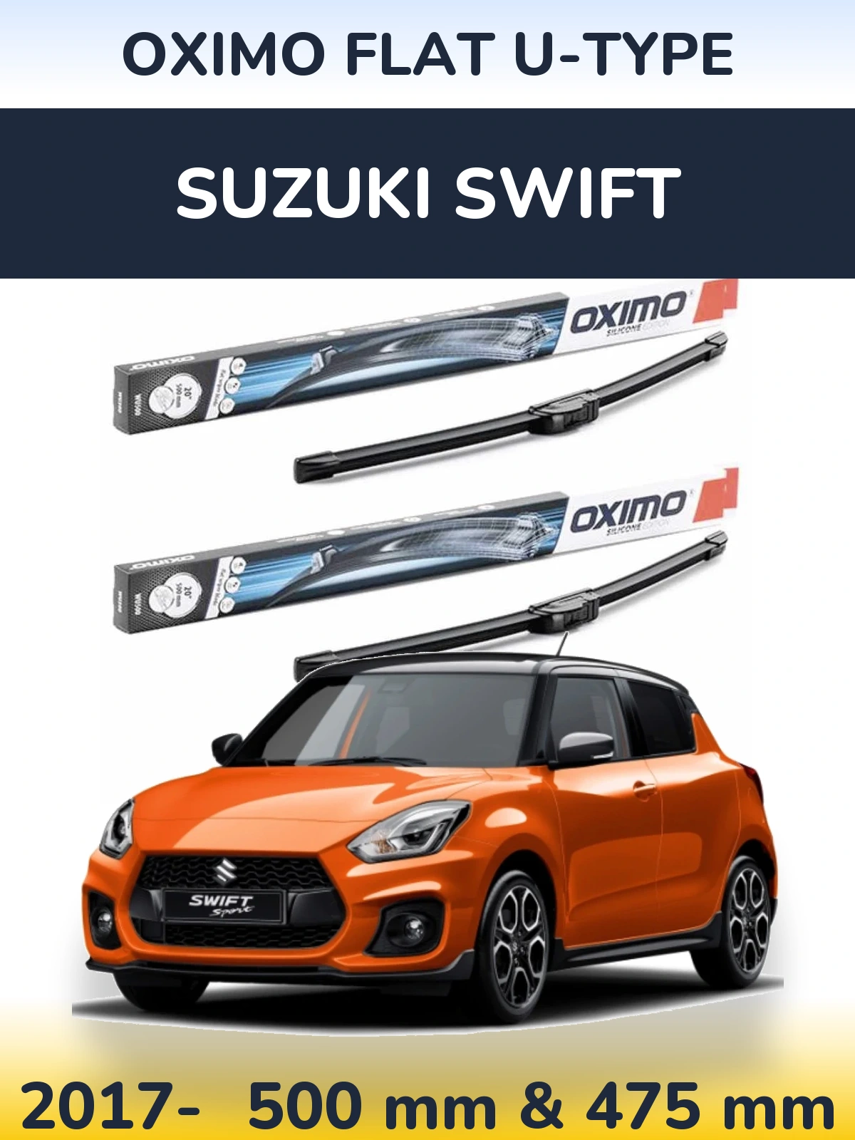 Sada předních stěračů Oximo Flat U-type 500 a 475 mm pro Suzuki Swift 2017-2026