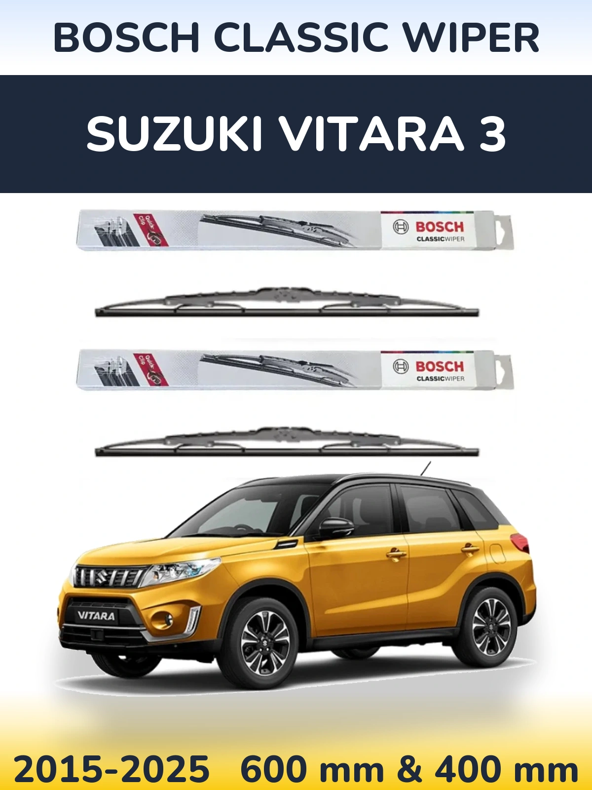 Sada předních stěračů BOSCH Classic Wiper 600 a 400 mm pro Suzuki Vitara 3 2015-2025