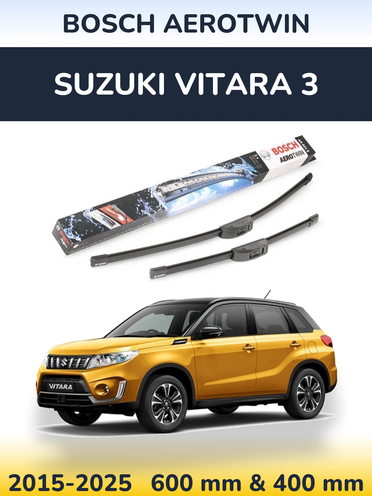 Sada předních stěračů BOSCH AeroTwin 600 a 400 mm pro Suzuki Vitara 3 2015-2025