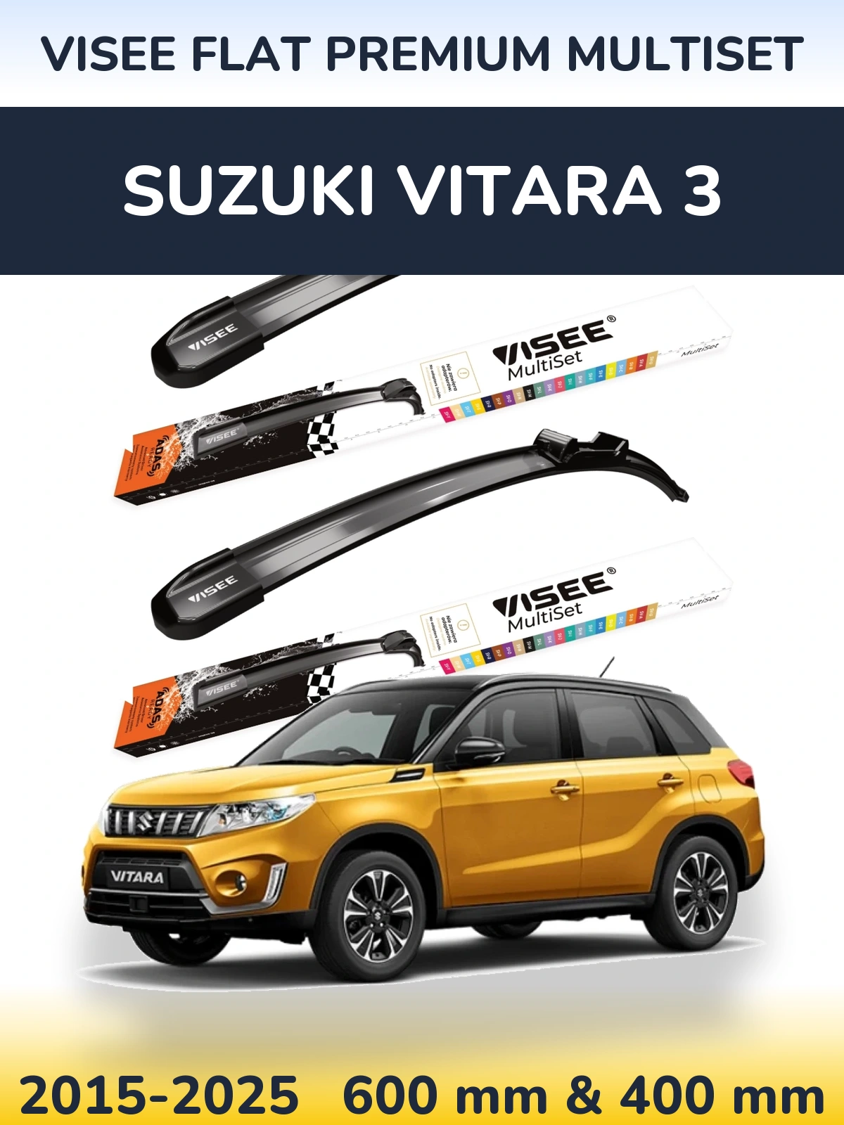 Sada předních stěračů VISEE FLAT PREMIUM MultiSet 600 a 400 mm pro Suzuki Vitara 3 2015-2025