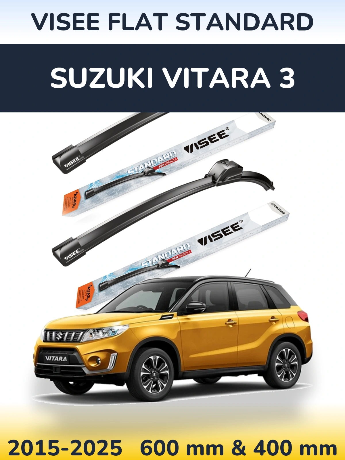 Комплект передніх щіток VISEE FLAT STANDARD 600 & 400 мм для Suzuki Vitara 3 2015-2025