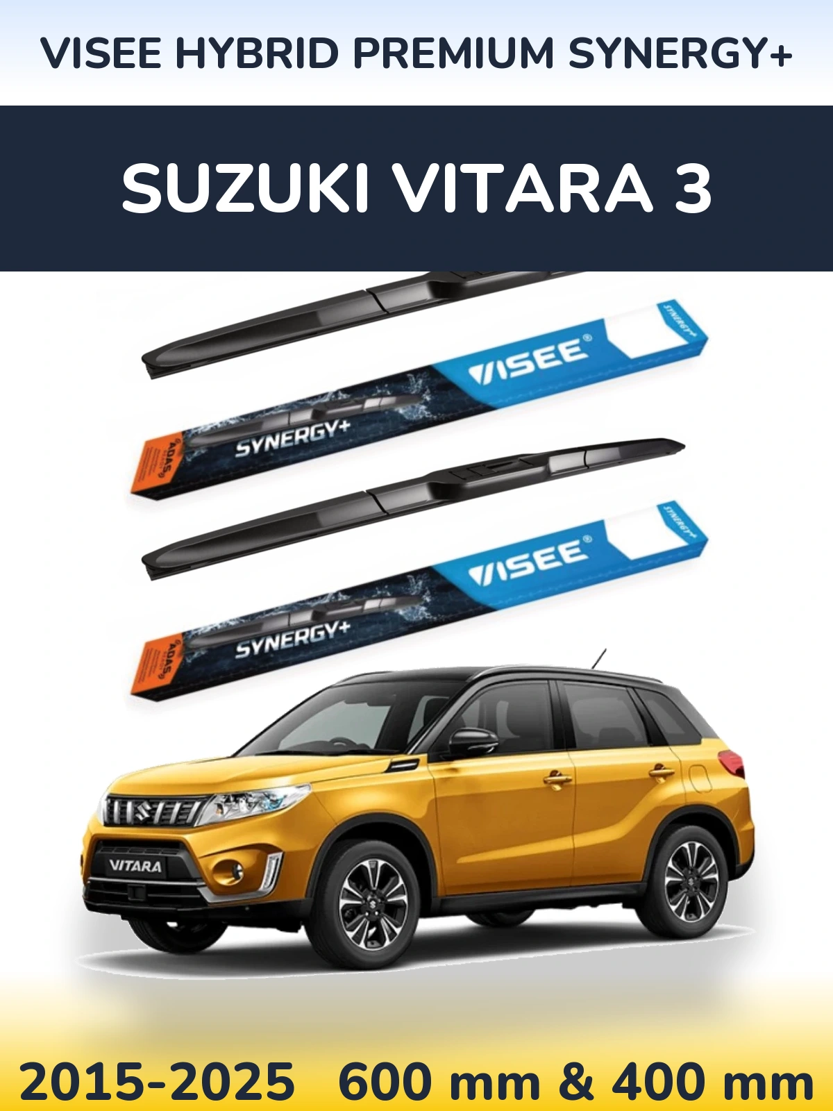 Комплект передніх щіток VISEE HYBRID PREMIUM SYNERGY+ 600 & 400 мм для Suzuki Vitara 3 2015-2025
