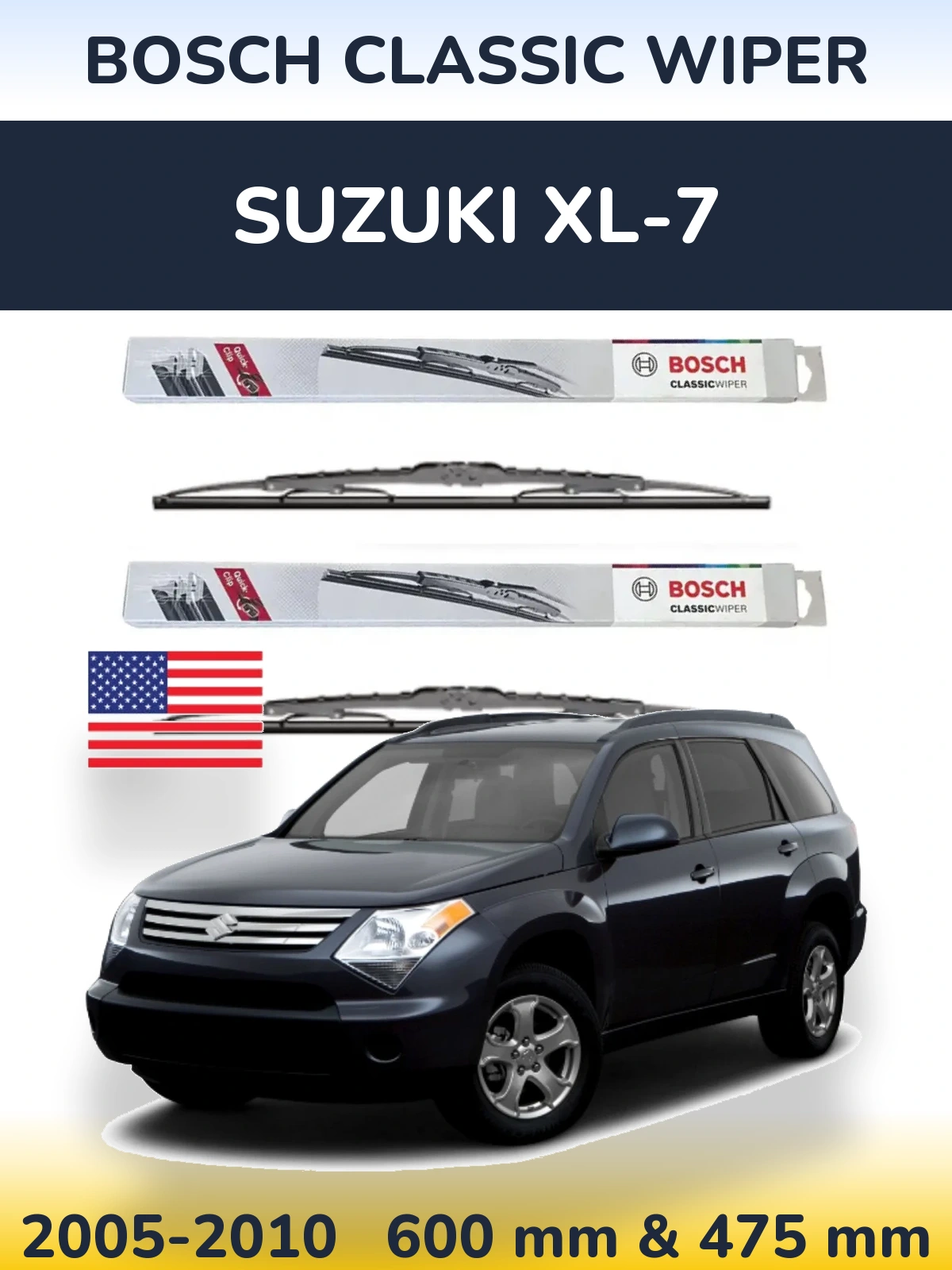 Комплект передніх щіток BOSCH Classic Wiper 600 & 475 мм для Suzuki XL-7 2005-2010