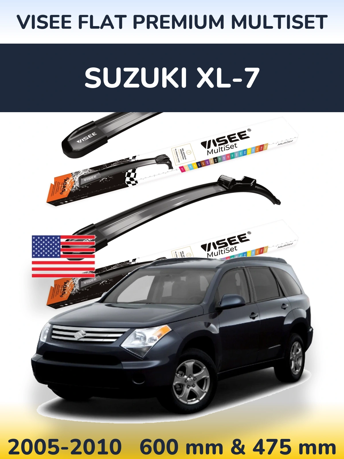Sada předních stěračů VISEE FLAT PREMIUM MultiSet 600 a 475 mm pro Suzuki XL-7 2005-2010