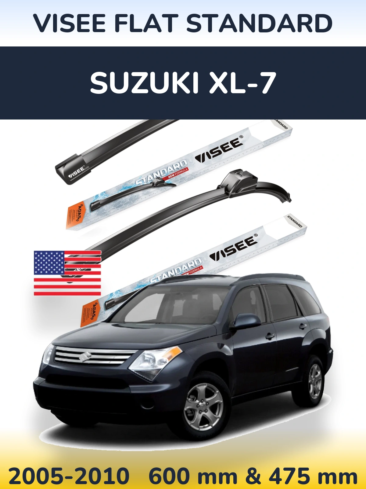 Sada předních stěračů VISEE FLAT STANDARD 600 a 475 mm pro Suzuki XL-7 2005-2010
