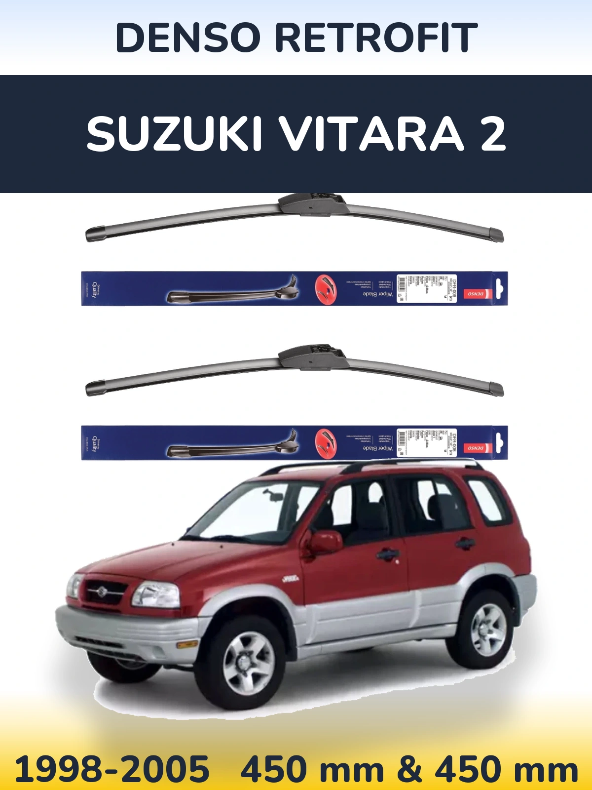 Sada předních stěračů Denso Retrofit 450 a 450 mm pro Suzuki Vitara 2 1998-2005
