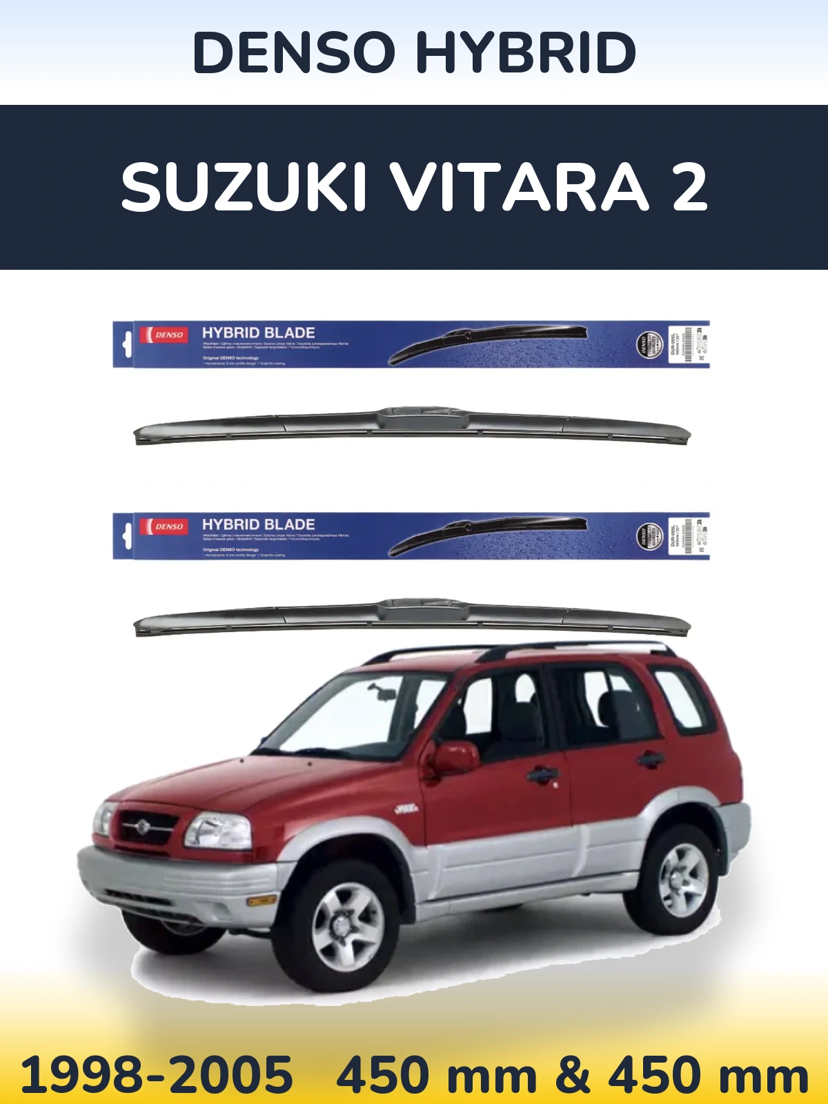 Sada předních stěračů Denso Hybrid 450 a 450 mm pro Suzuki Vitara 2 1998-2005