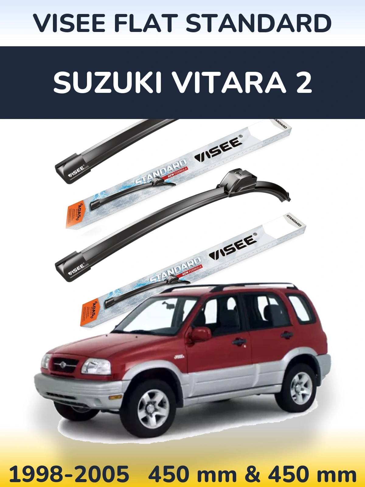 Sada předních stěračů VISEE FLAT STANDARD 450 a 450 mm pro Suzuki Vitara 2 1998-2005