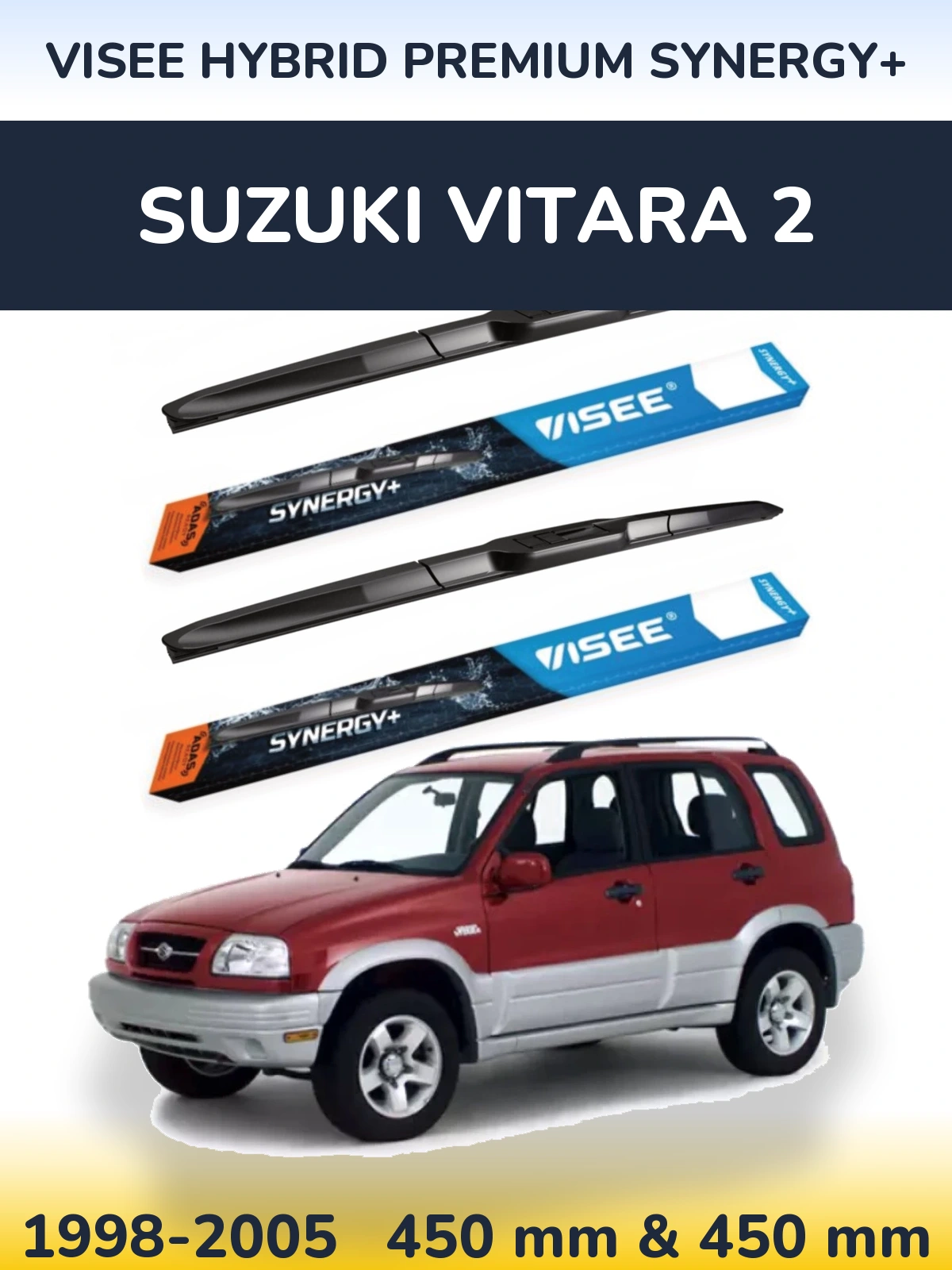 Sada předních stěračů VISEE HYBRID PREMIUM SYNERGY+ 450 a 450 mm pro Suzuki Vitara 2 1998-2005