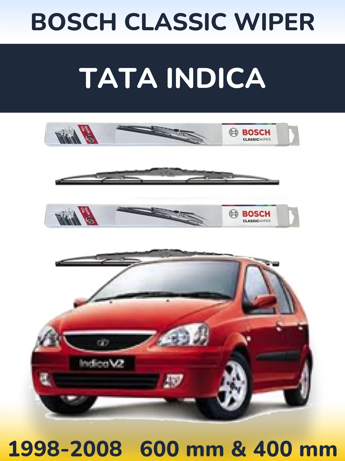 Sada předních stěračů BOSCH Classic Wiper 600 a 400 mm pro Tata Indica 1998-2008