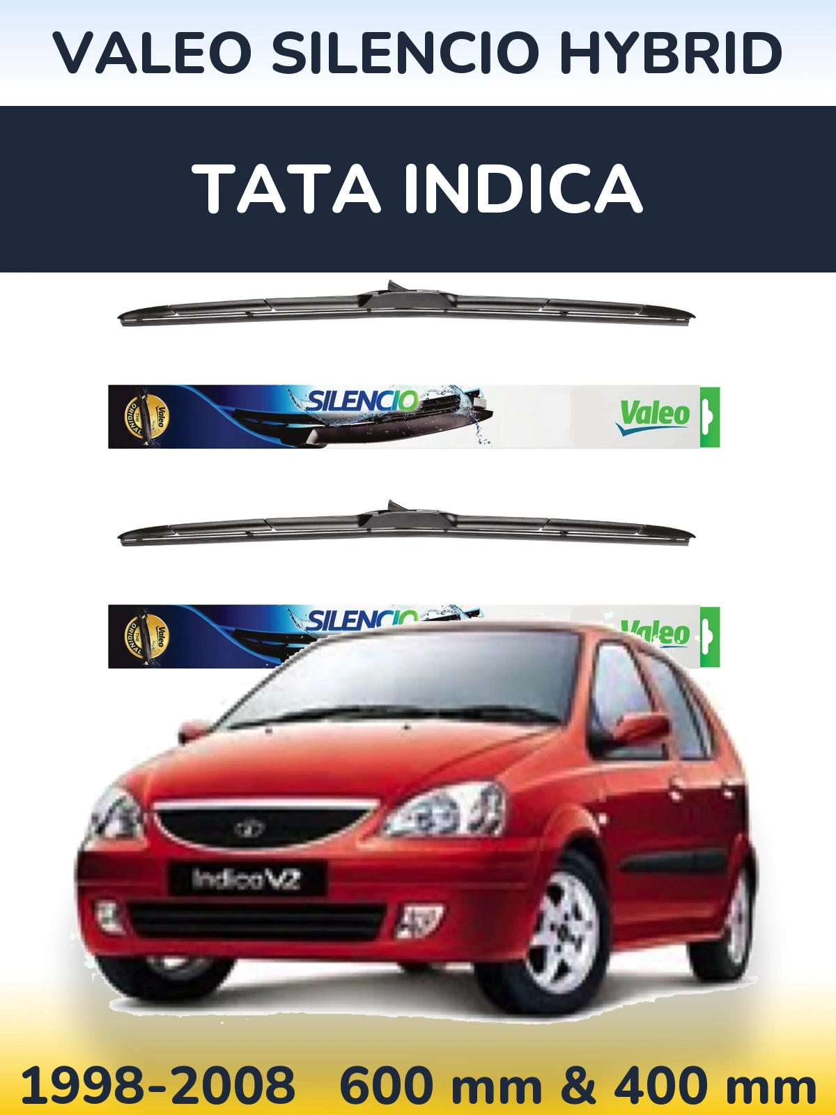 Sada předních stěračů Valeo Silencio Hybrid 600 a 400 mm pro Tata Indica 1998-2008