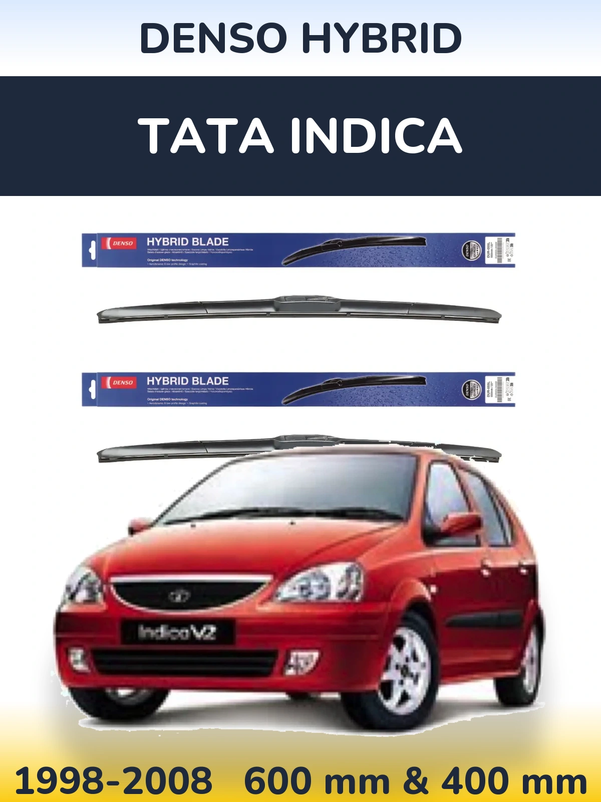 Sada předních stěračů Denso Hybrid 600 a 400 mm pro Tata Indica 1998-2008
