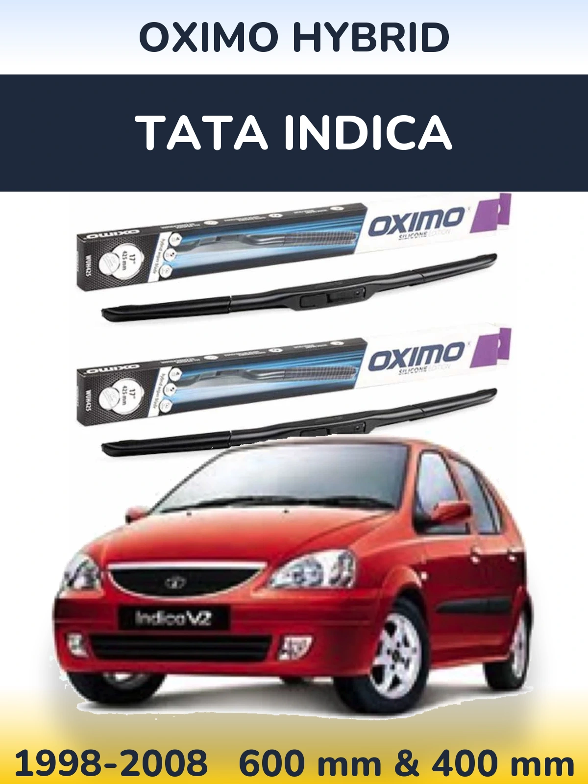 Sada předních stěračů Oximo Hybrid 600 a 400 mm pro Tata Indica 1998-2008