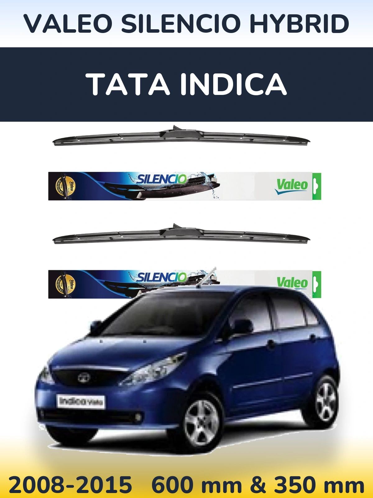 Sada předních stěračů Valeo Silencio Hybrid 600 a 350 mm pro Tata Indica 2008-2015