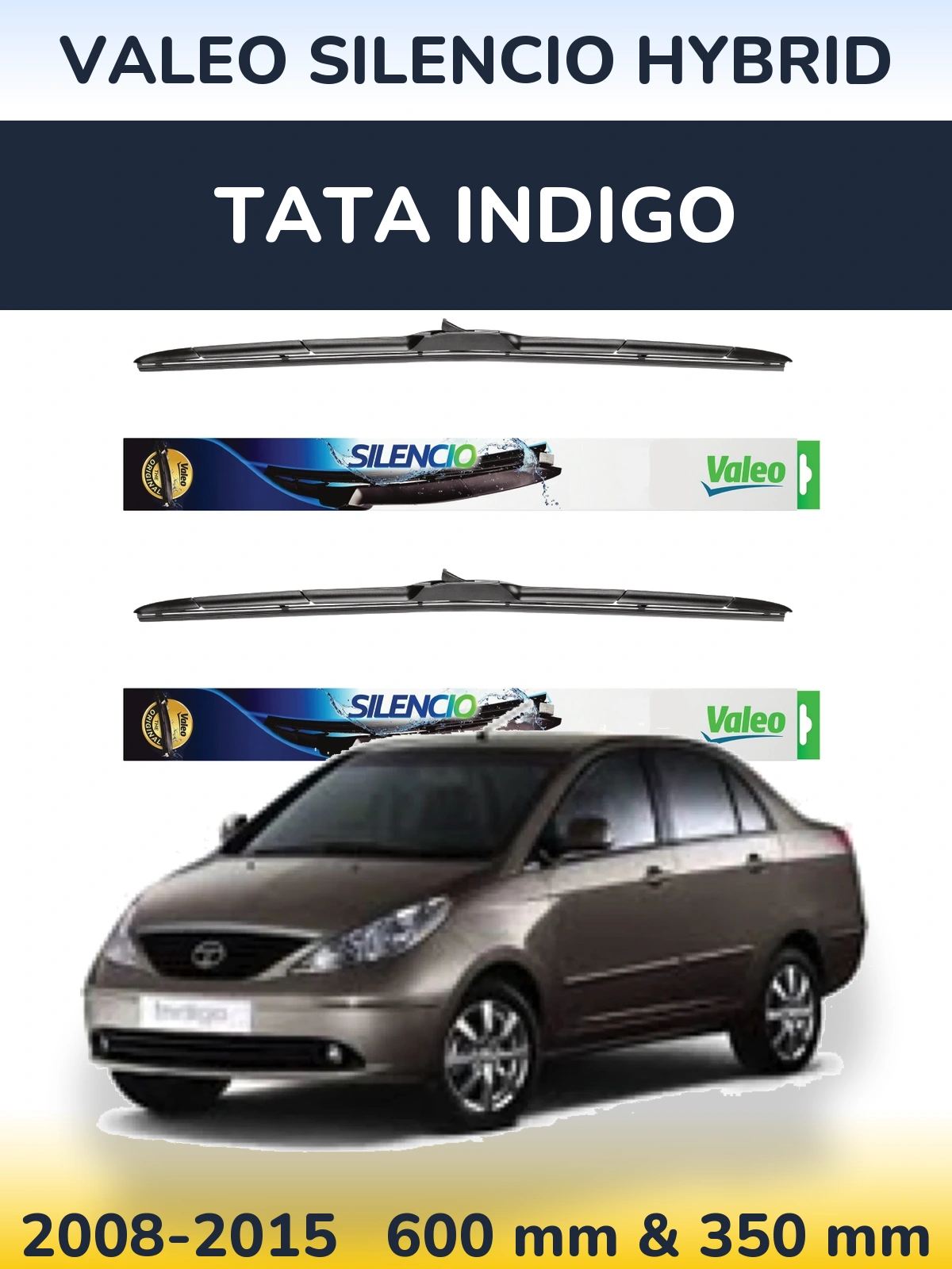 Sada předních stěračů Valeo Silencio Hybrid 600 a 350 mm pro Tata Indigo 2008-2015