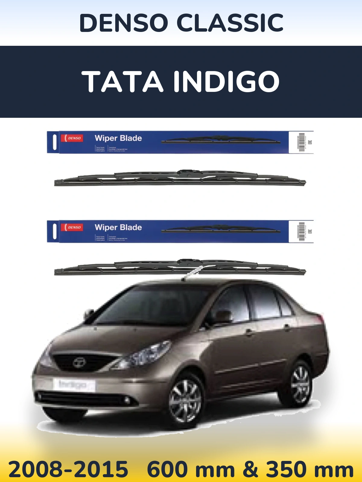 Front wiper blade set Denso Classic 600 & 350 mm for Tata Indigo 2008-2015