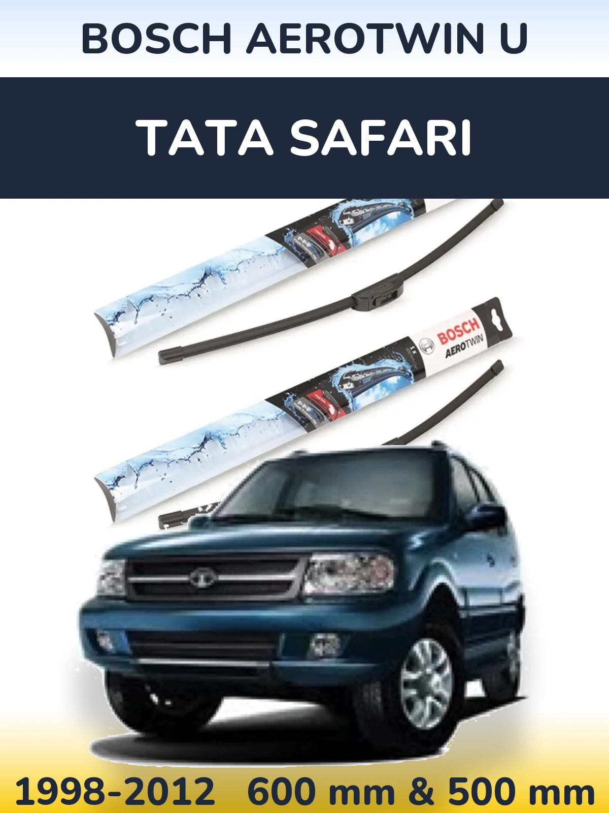 Sada předních stěračů BOSCH AeroTwin U 600 a 500 mm pro Tata Safari 1998-2012