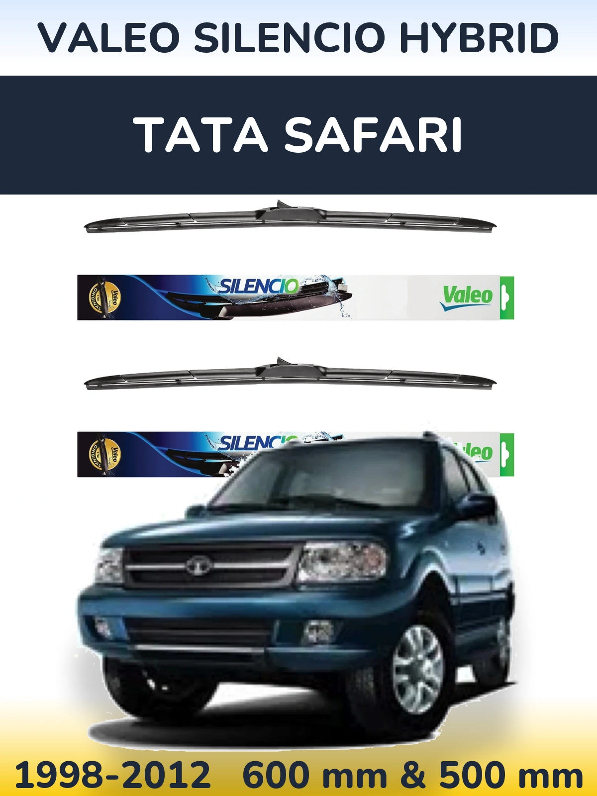 Sada předních stěračů Valeo Silencio Hybrid 600 a 500 mm pro Tata Safari 1998-2012