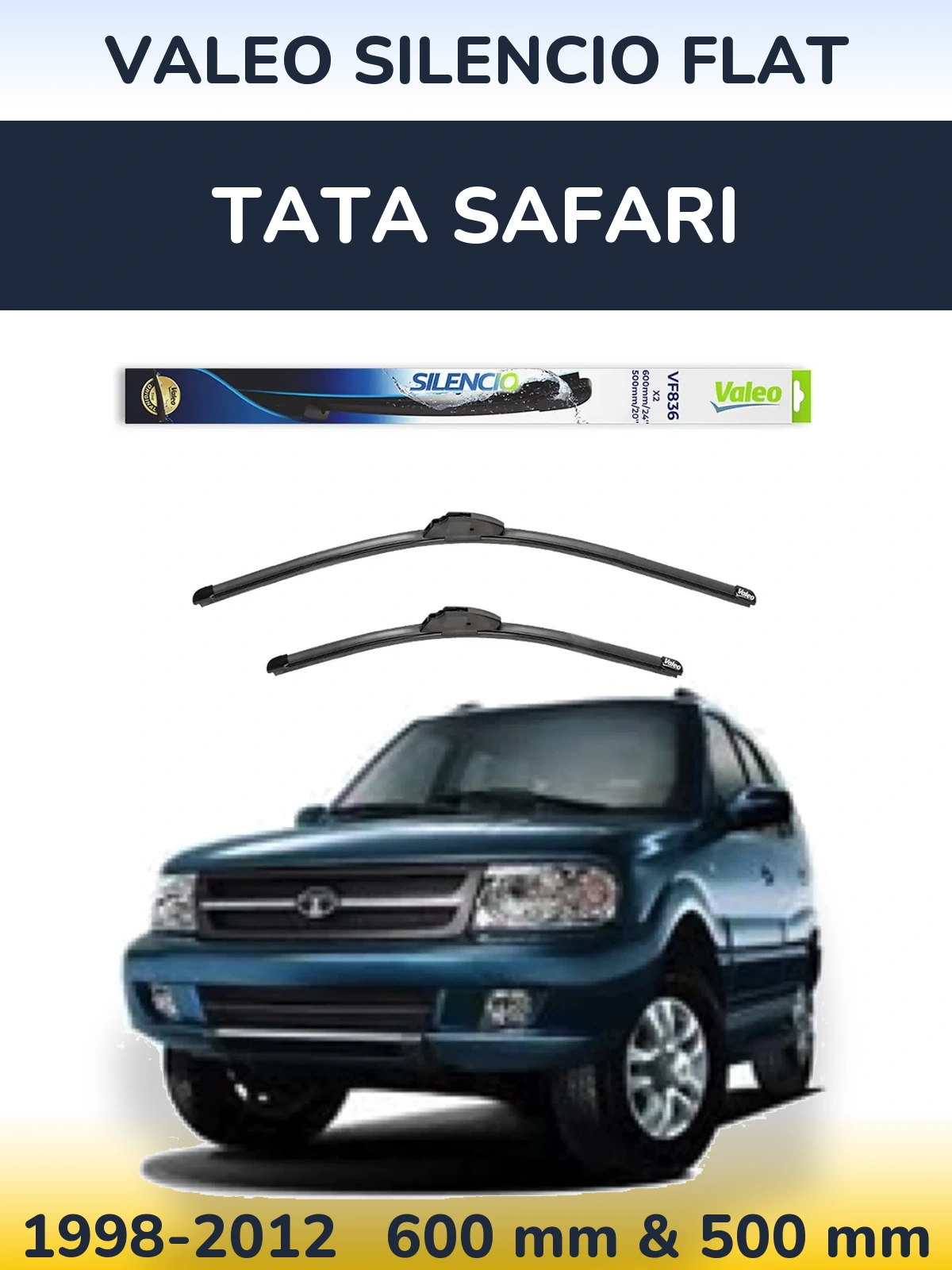Sada předních stěračů Valeo Silencio Flat 600 a 500 mm pro Tata Safari 1998-2012