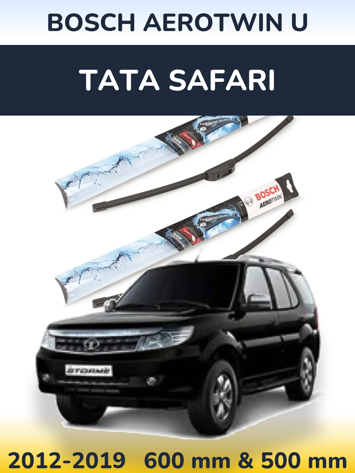 Sada předních stěračů BOSCH AeroTwin U 600 a 500 mm pro Tata Safari 2012-2019