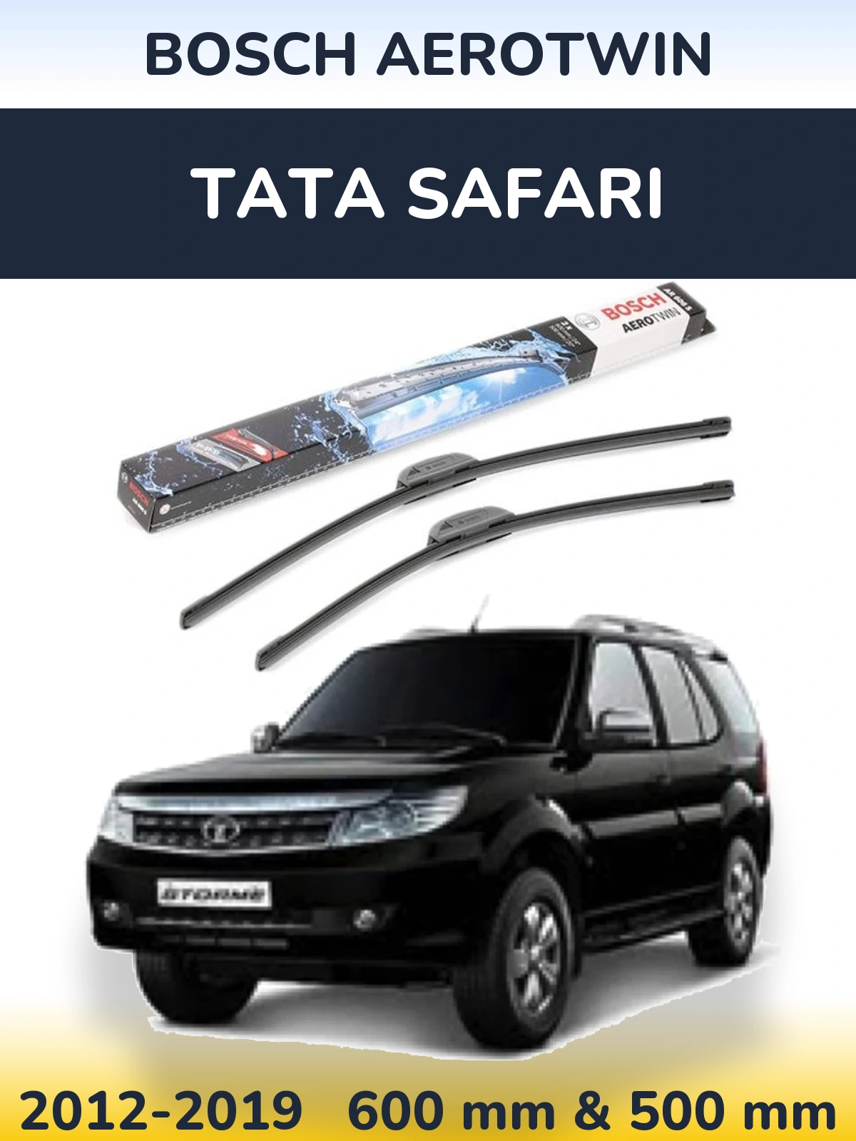 Sada předních stěračů BOSCH AeroTwin 600 a 500 mm pro Tata Safari 2012-2019