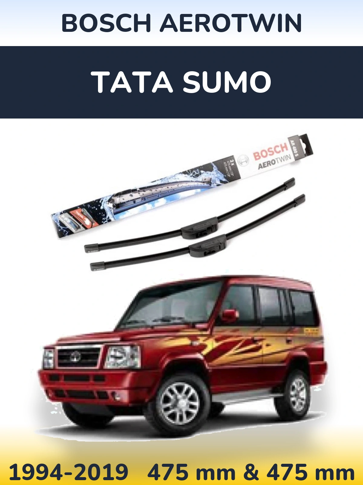 Sada předních stěračů BOSCH AeroTwin 475 a 475 mm pro Tata Sumo 1994-2019