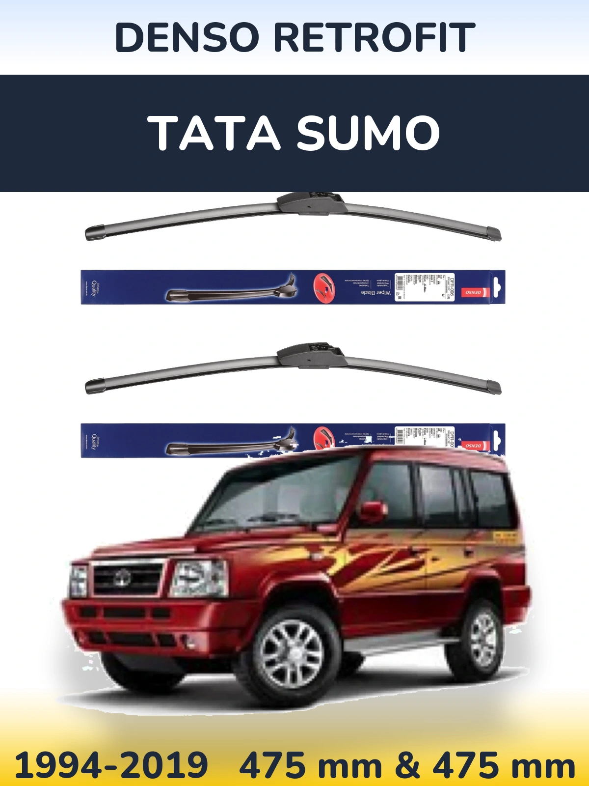 Sada předních stěračů Denso Retrofit 475 a 475 mm pro Tata Sumo 1994-2019