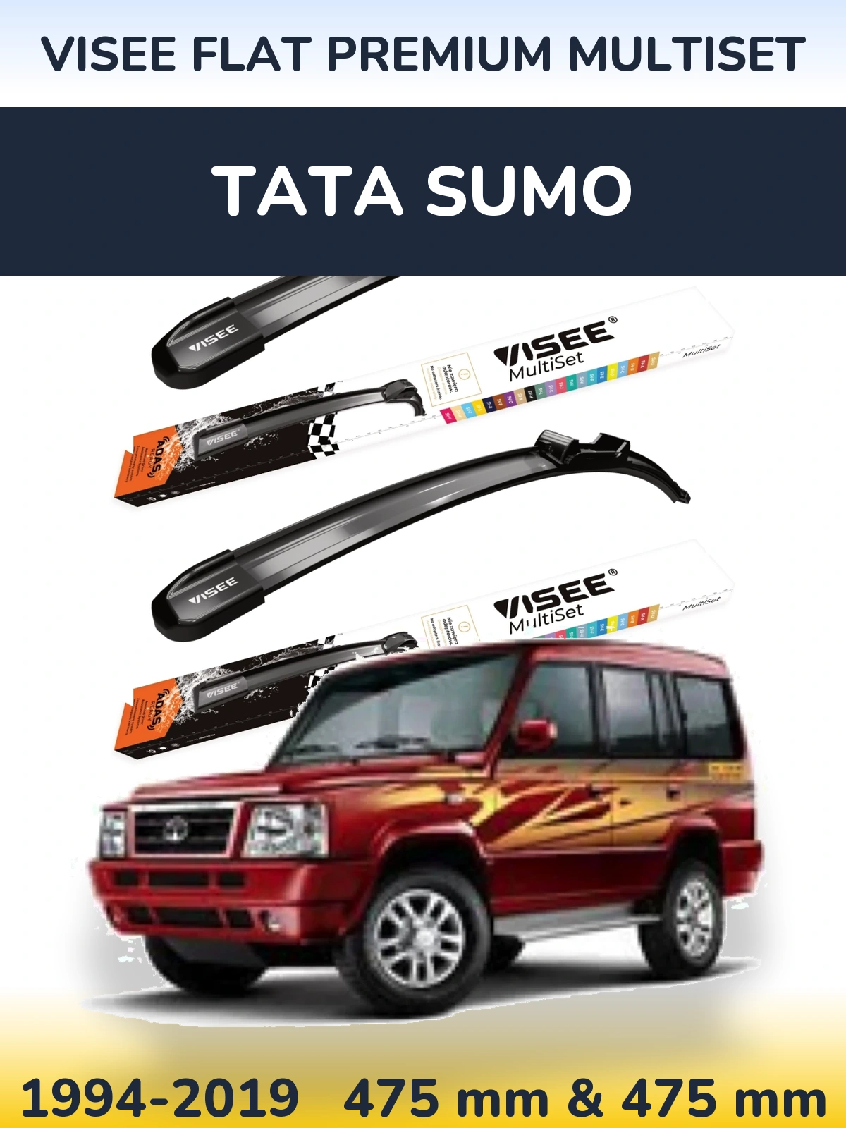 Sada předních stěračů VISEE FLAT PREMIUM MultiSet 475 a 475 mm pro Tata Sumo 1994-2019