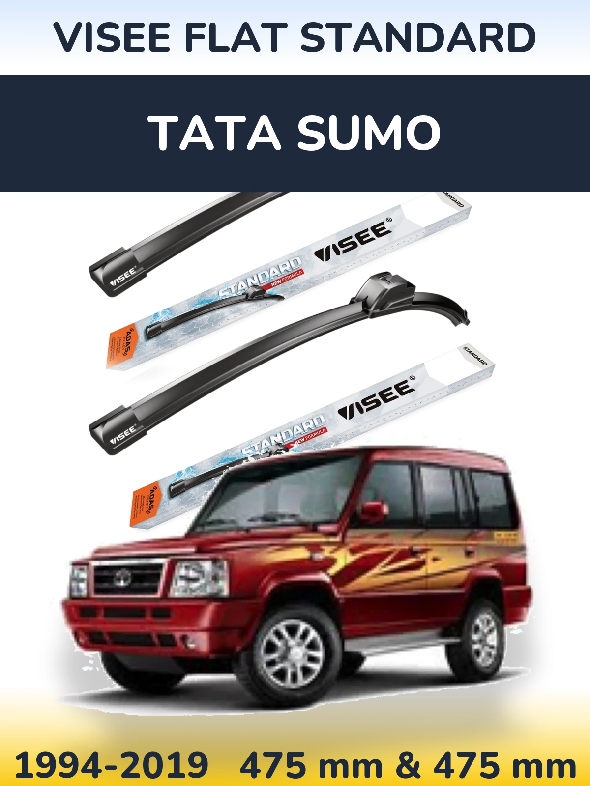 Sada předních stěračů VISEE FLAT STANDARD 475 a 475 mm pro Tata Sumo 1994-2019
