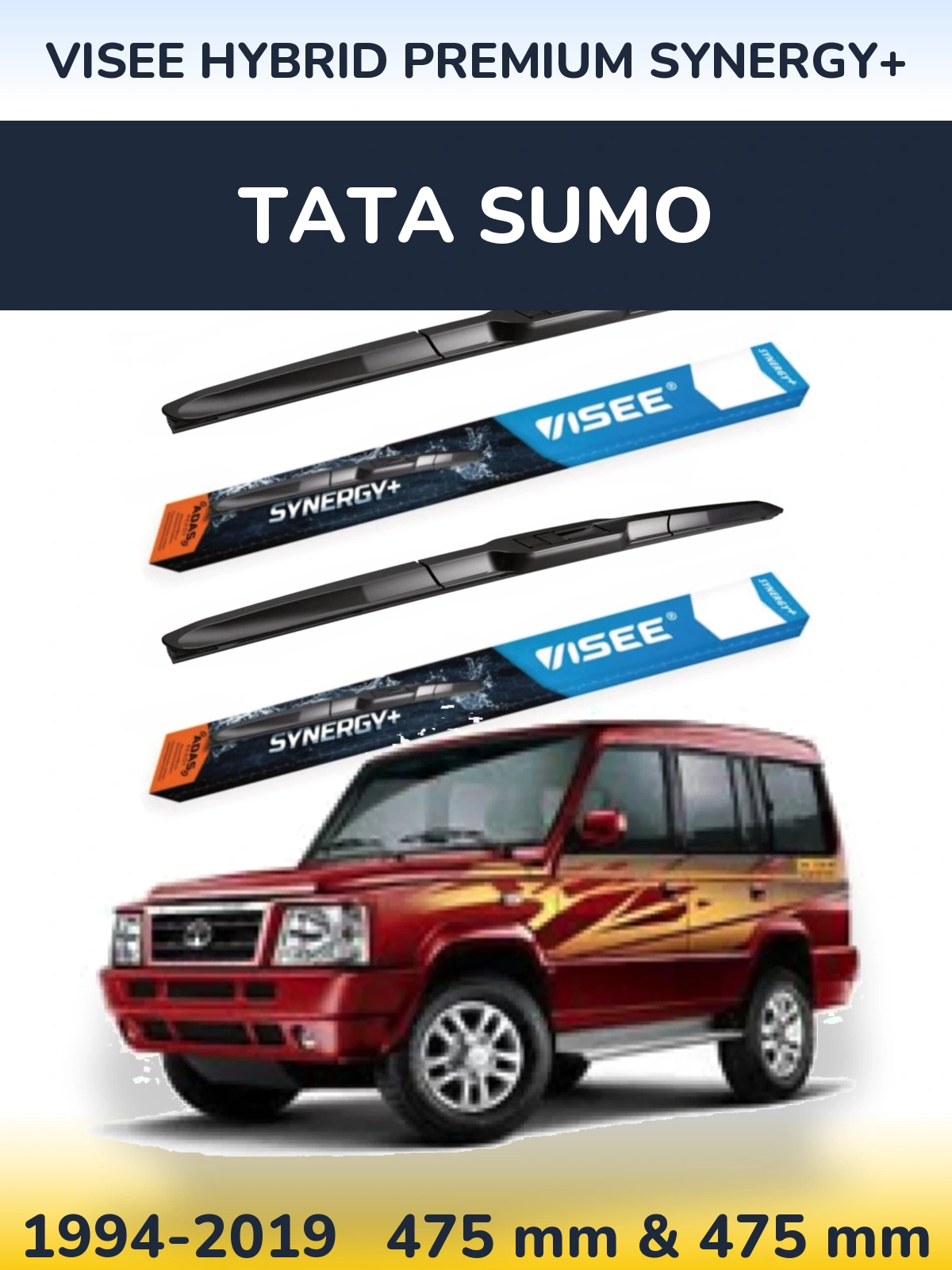 Комплект передніх щіток VISEE HYBRID PREMIUM SYNERGY+ 475 & 475 мм для Tata Sumo 1994-2019