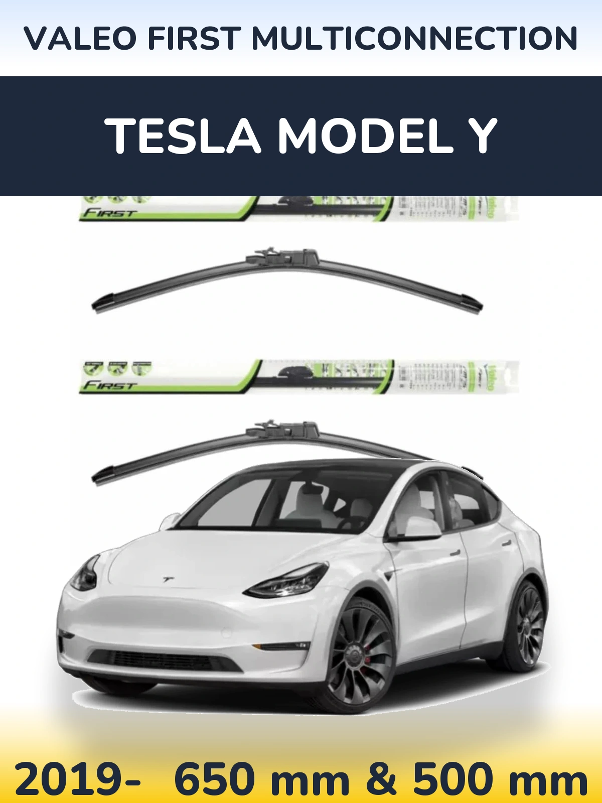 Sada předních stěračů Valeo First MultiConnection 650 a 500 mm pro Tesla Model Y 2019-2026