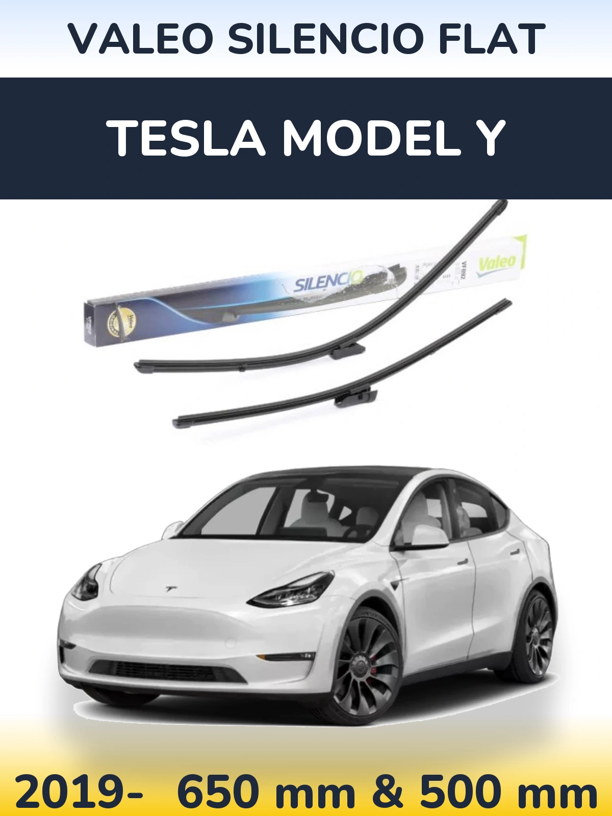 Sada předních stěračů Valeo Silencio Flat 630 a 500 mm pro Tesla Model Y 2019-2026