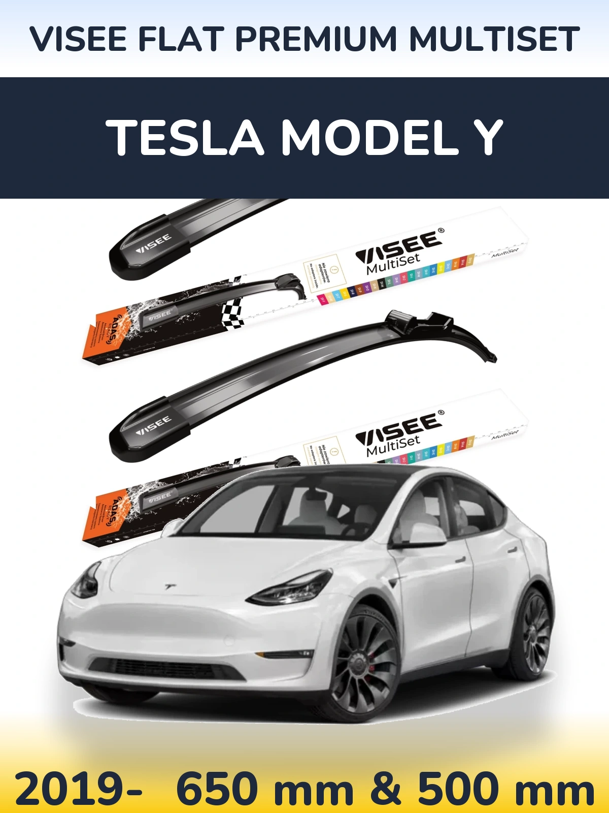 Sada předních stěračů VISEE FLAT PREMIUM MultiSet 650 a 500 mm pro Tesla Model Y 2019-2026