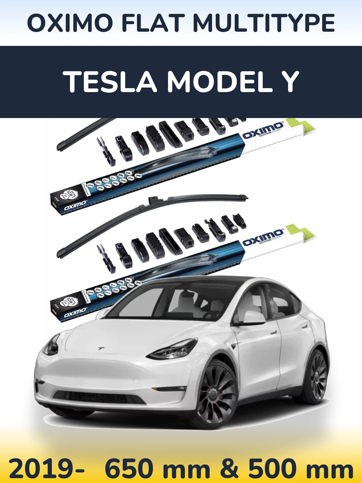 Sada předních stěračů Oximo Flat MultiType 650 a 500 mm pro Tesla Model Y 2019-2026