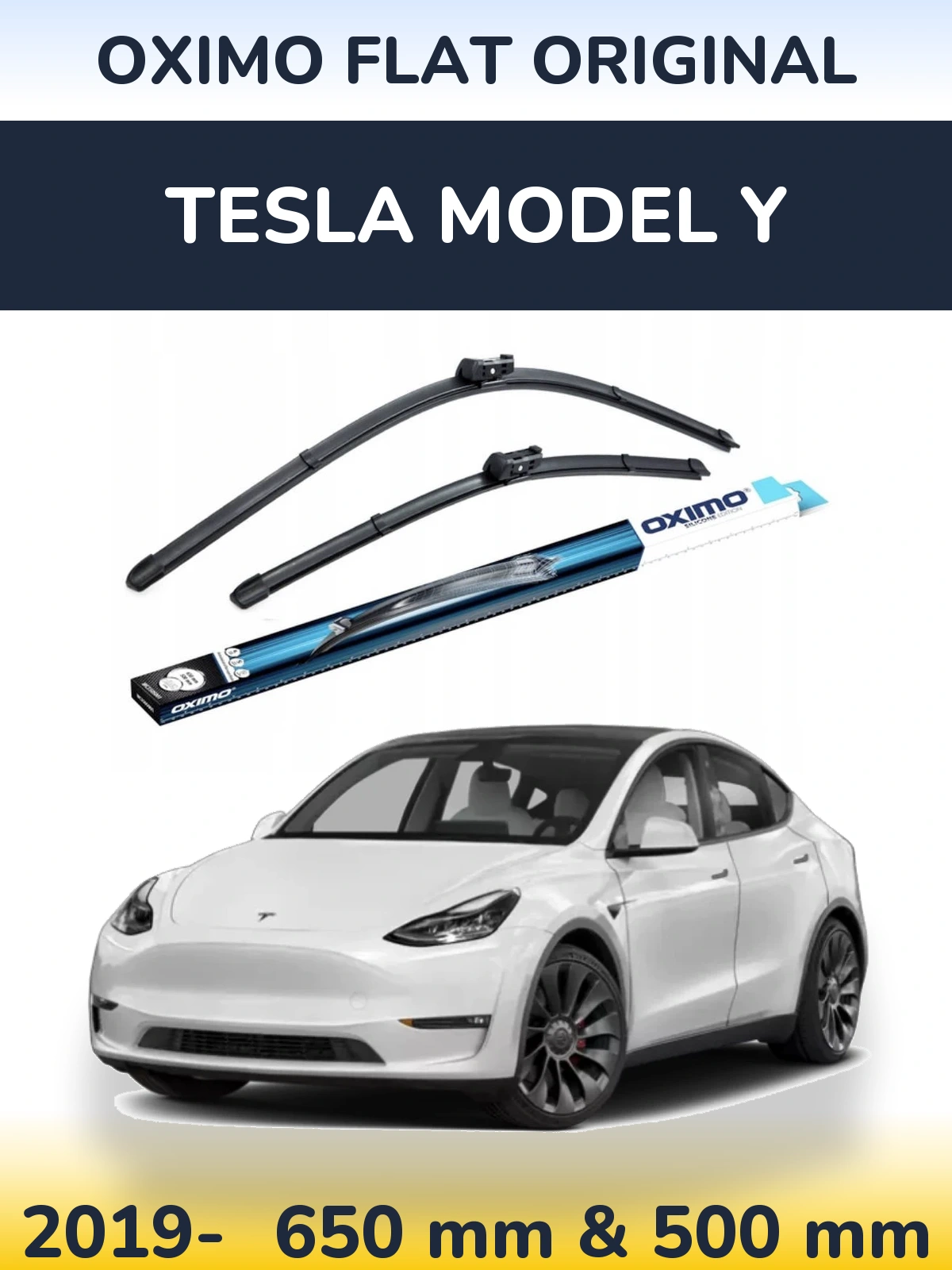 Sada předních stěračů Oximo Flat Original 650 a 500 mm pro Tesla Model Y 2019-2026