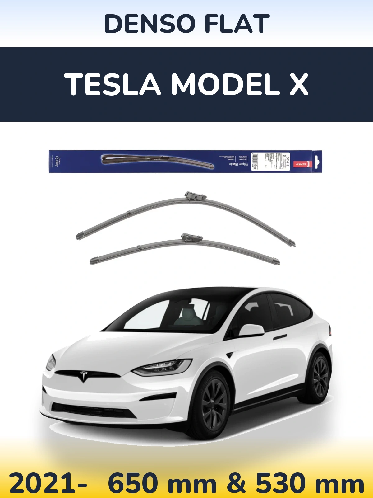 Sada předních stěračů Denso Flat 650 a 530 mm pro Tesla Model X 2021-2026