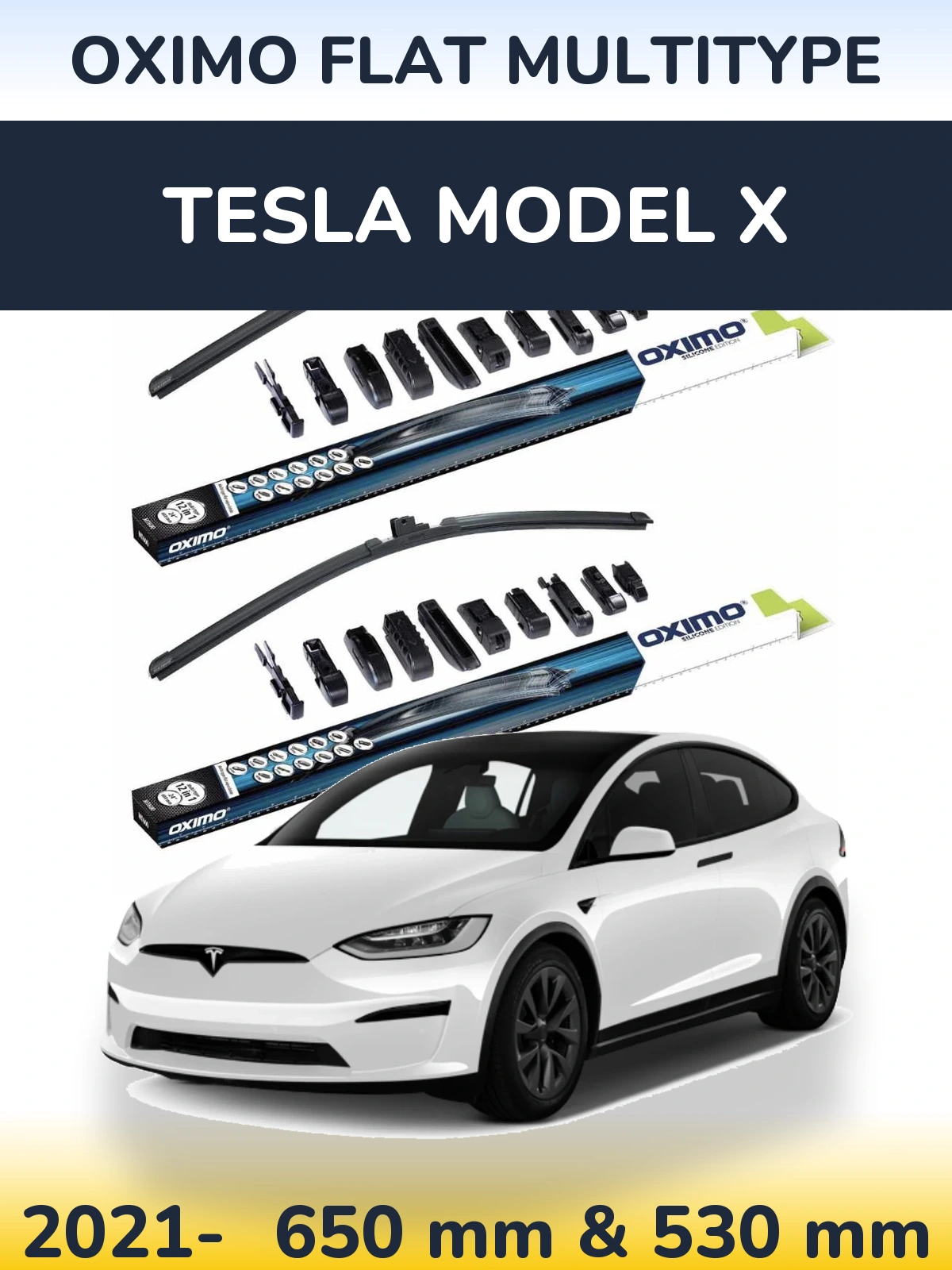 Sada předních stěračů Oximo Flat MultiType 650 a 530 mm pro Tesla Model X 2021-2026