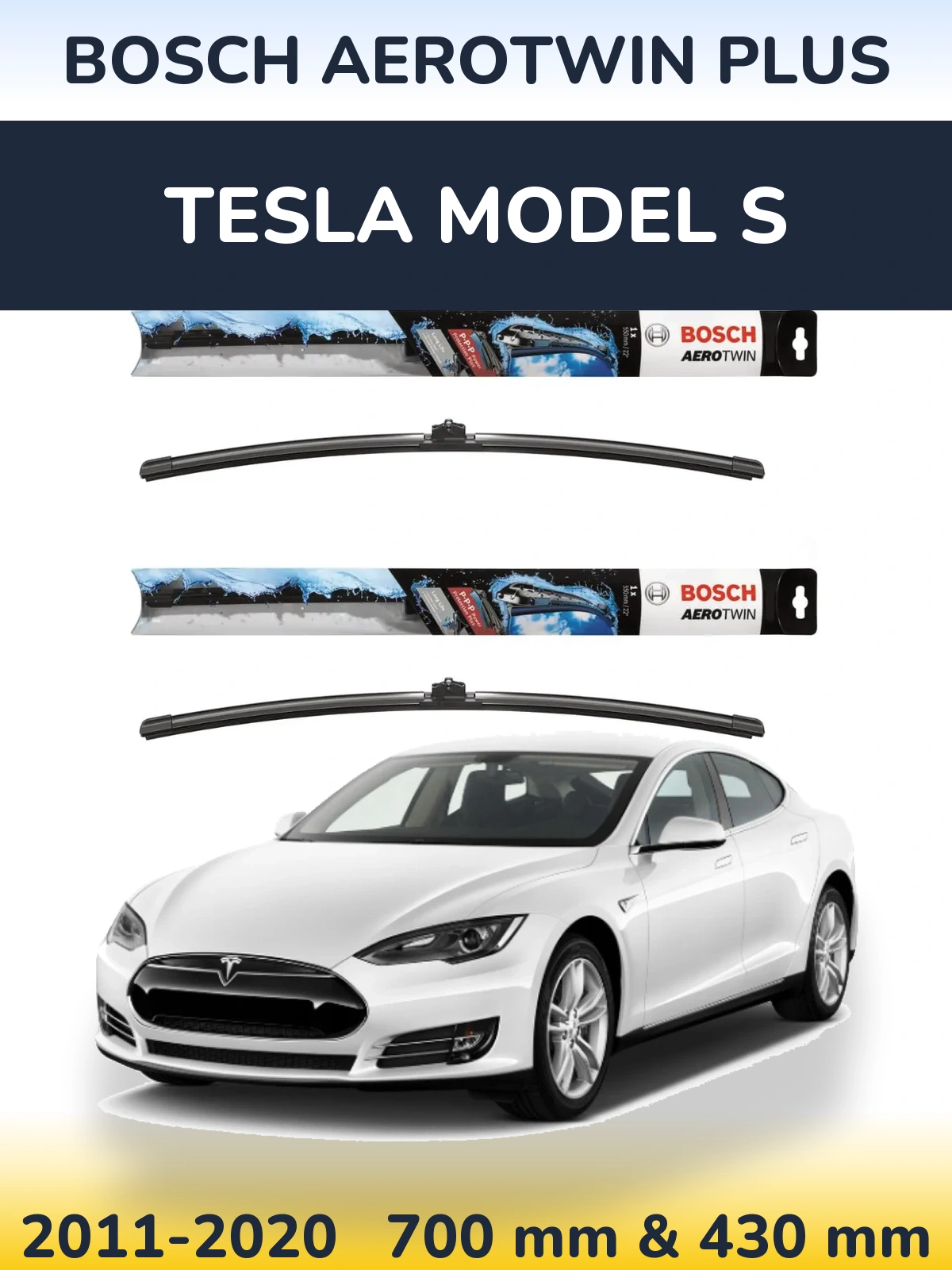 Комплект передніх щіток BOSCH AeroTwin Plus 700 & 430 мм для Tesla Модель S 2011-2020