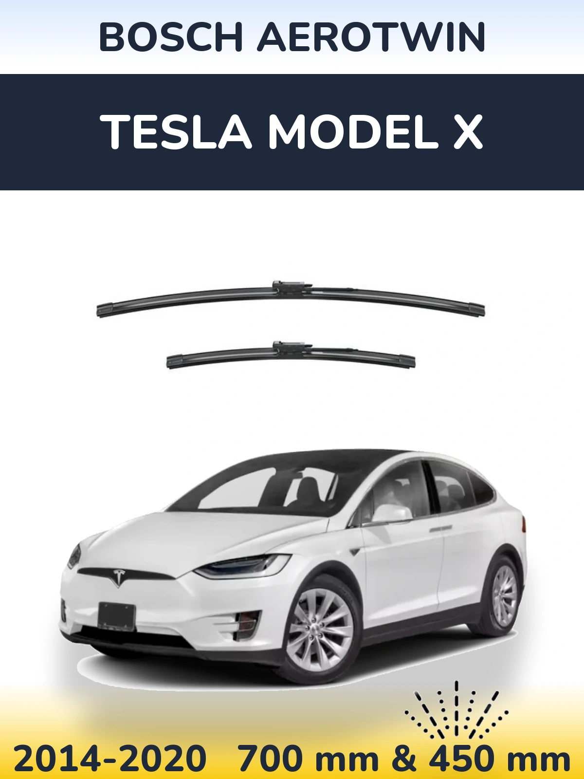 Sada předních stěračů BOSCH AeroTwin 700 a 450 mm pro Tesla Model X 2014-2020