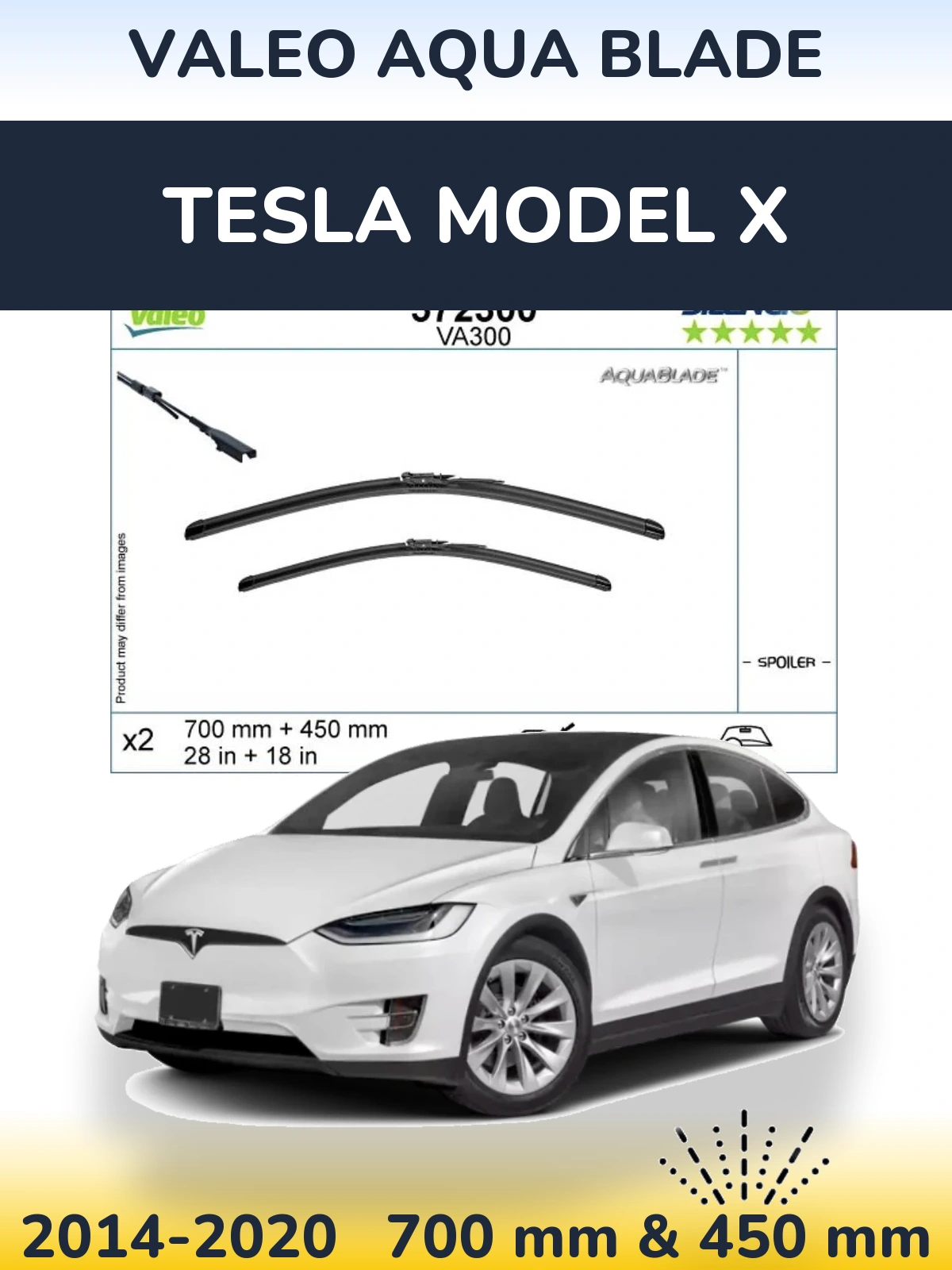 Sada předních stěračů Valeo Aqua Blade 700 a 450 mm pro Tesla Model X 2014-2020