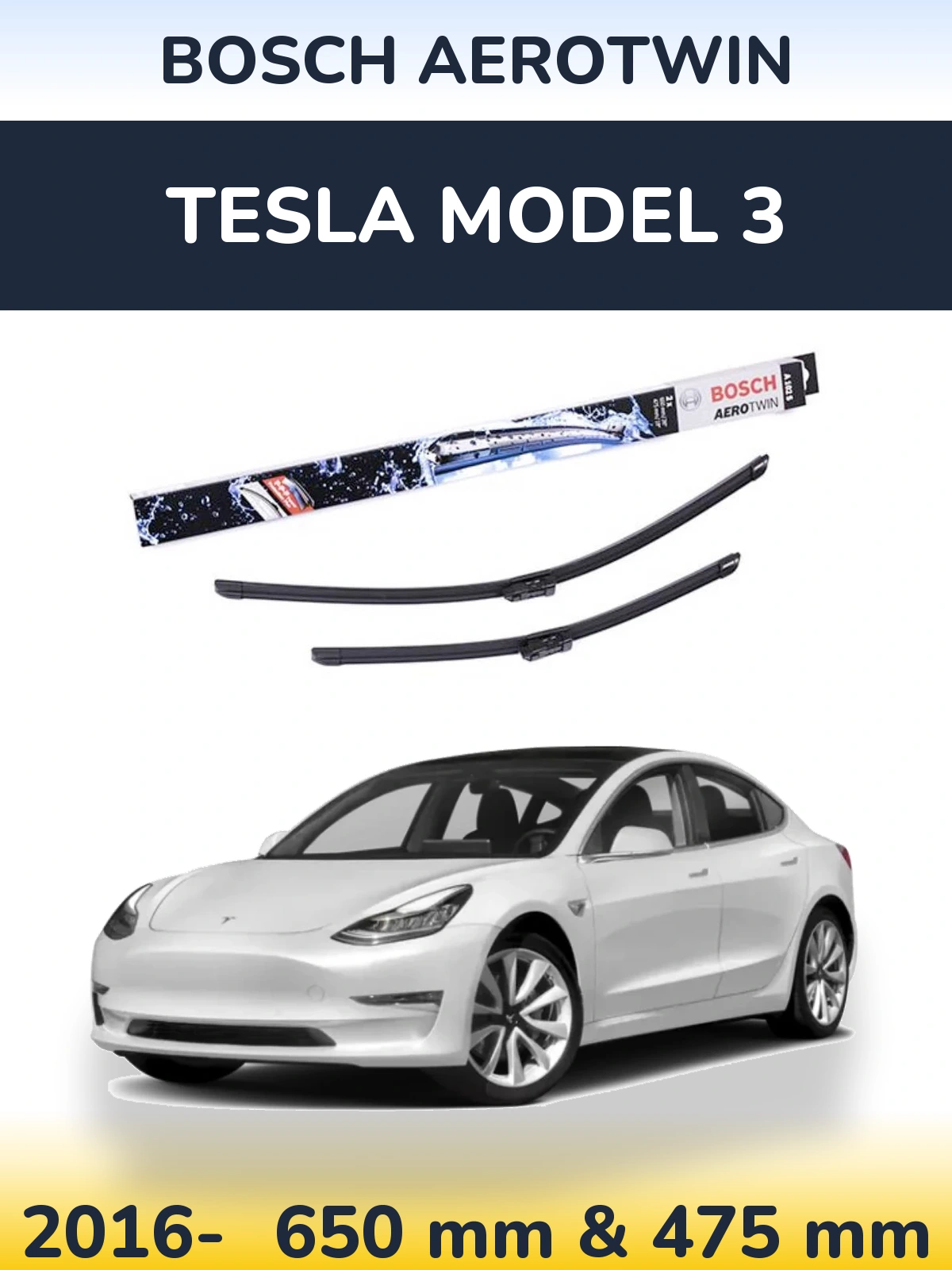 Sada předních stěračů BOSCH AeroTwin 650 a 475 mm pro Tesla Model 3 2016-2026