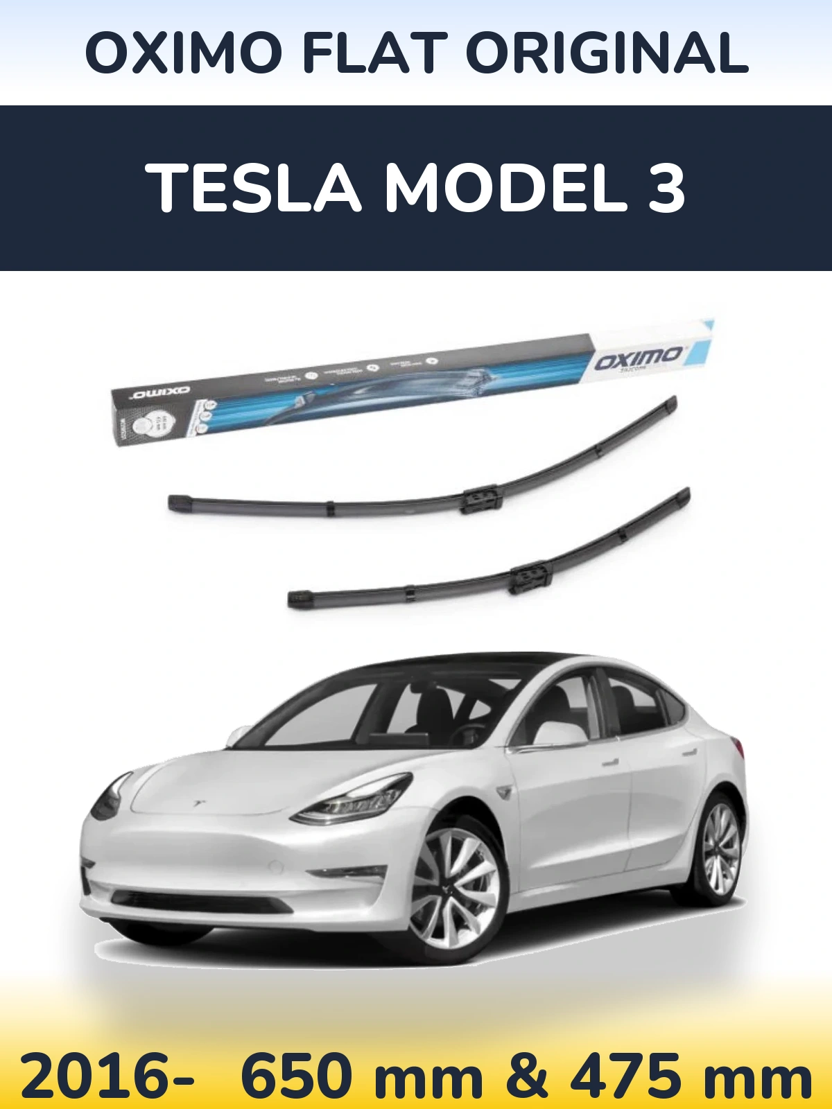 Sada předních stěračů Oximo Flat Original 650 a 475 mm pro Tesla Model 3 2016-2026