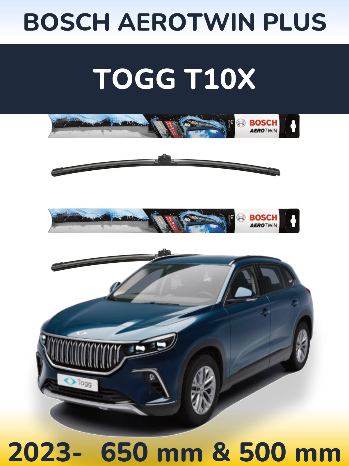 Sada předních stěračů BOSCH AeroTwin Plus 650 a 500 mm pro TOGG T10X 2023-2026