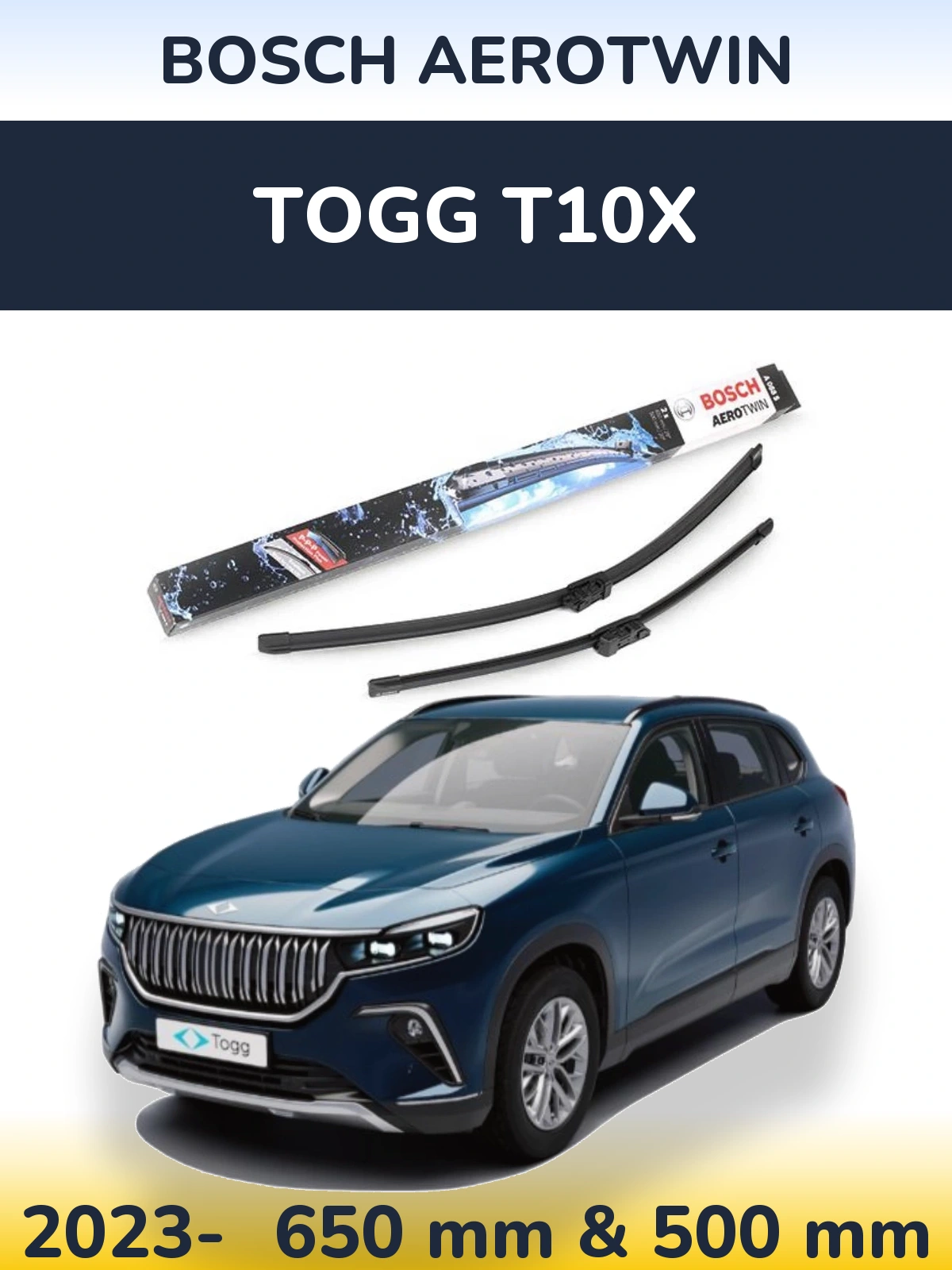 Sada předních stěračů BOSCH AeroTwin 650 a 500 mm pro TOGG T10X 2023-2026