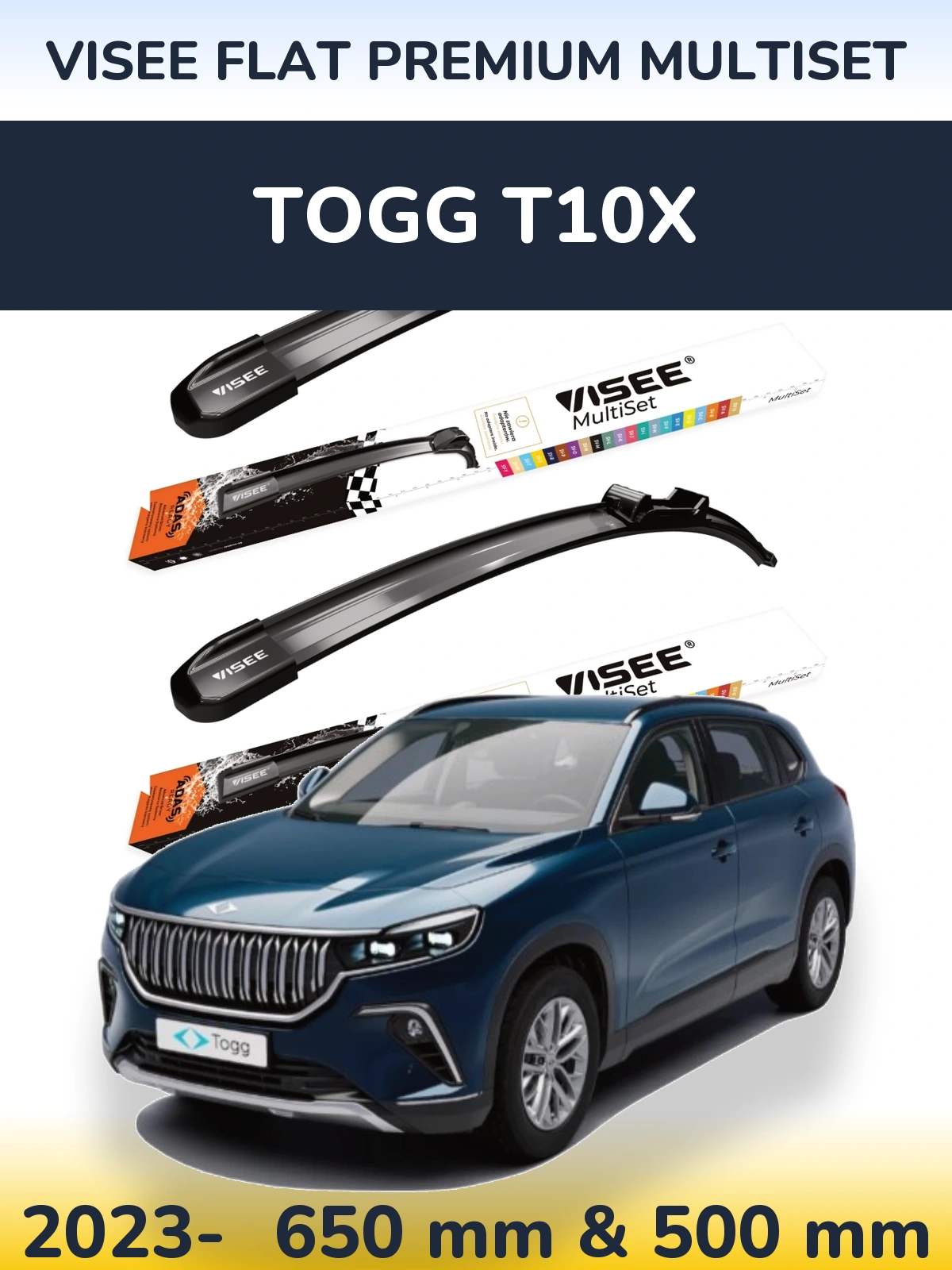 Sada předních stěračů VISEE FLAT PREMIUM MultiSet 650 a 500 mm pro TOGG T10X 2023-2026